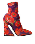 Dolce & Gabbana Purple Floral Jersey Stretch Boots Shoes by Dolce & Gabbana