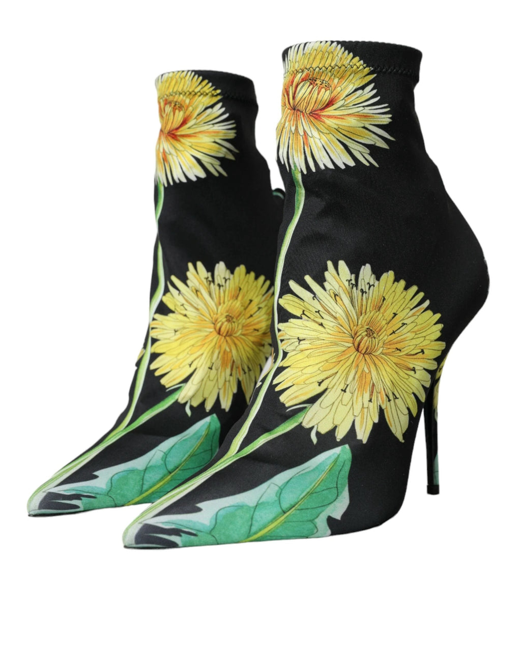 Dolce & Gabbana Black Floral Jersey Stretch Ankle Boots Shoes by Dolce & Gabbana