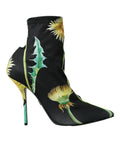 Dolce & Gabbana Black Floral Jersey Stretch Ankle Boots Shoes by Dolce & Gabbana