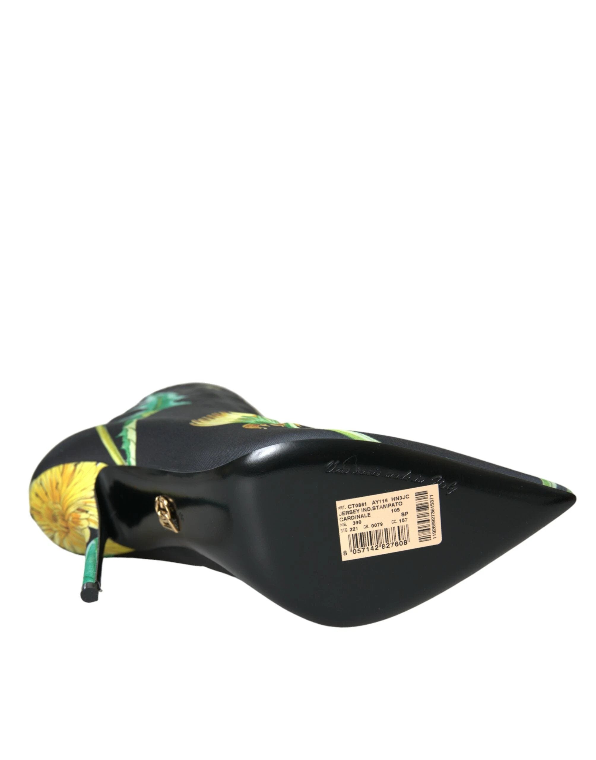 Dolce & Gabbana Black Floral Jersey Stretch Ankle Boots Shoes by Dolce & Gabbana