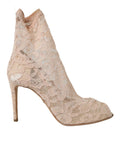 Dolce & Gabbana Beige Stretch Taormina Lace Boots Shoes by Dolce & Gabbana