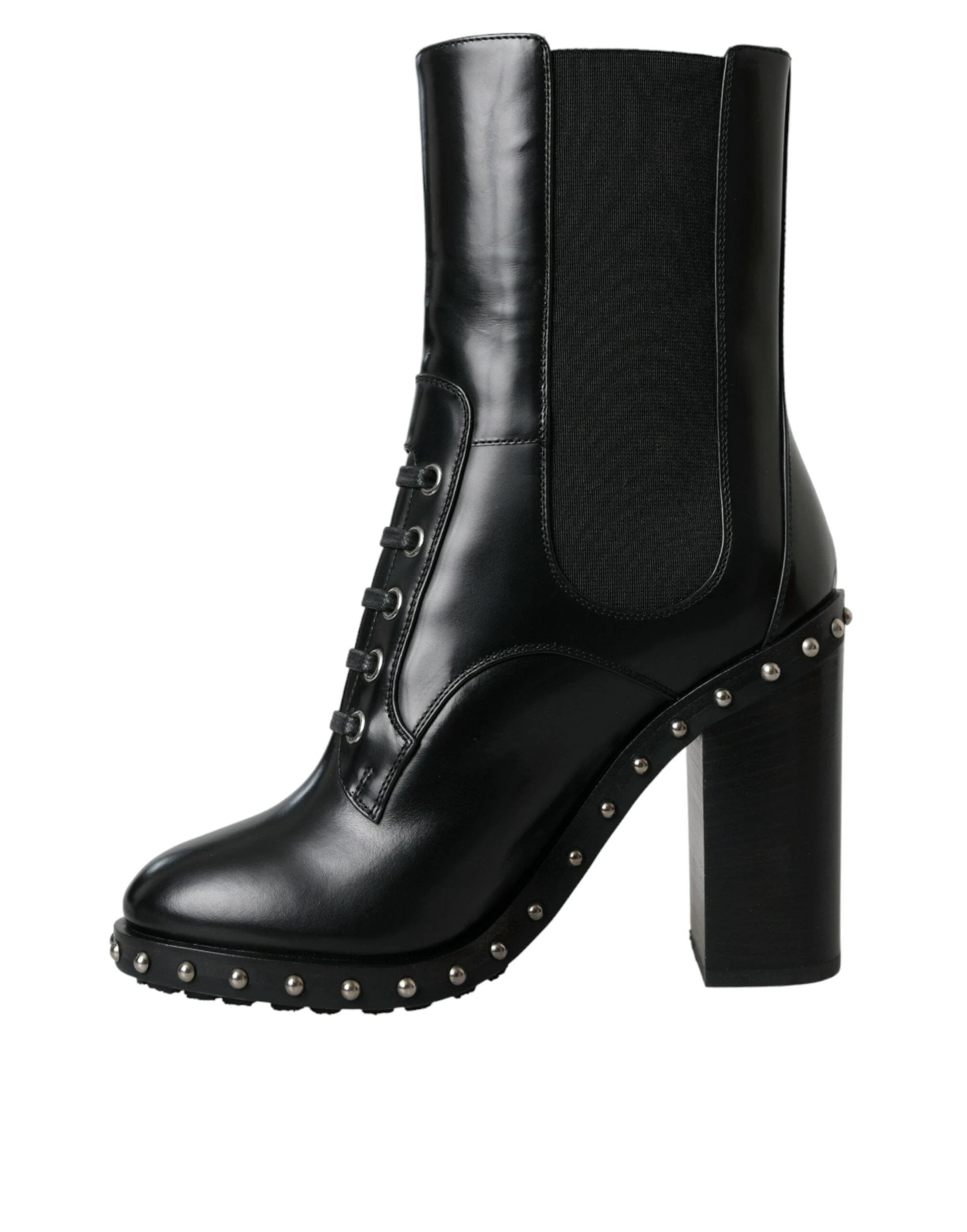 Dolce & Gabbana Black Leather Studded Lace Up Boots Shoes by Dolce & Gabbana