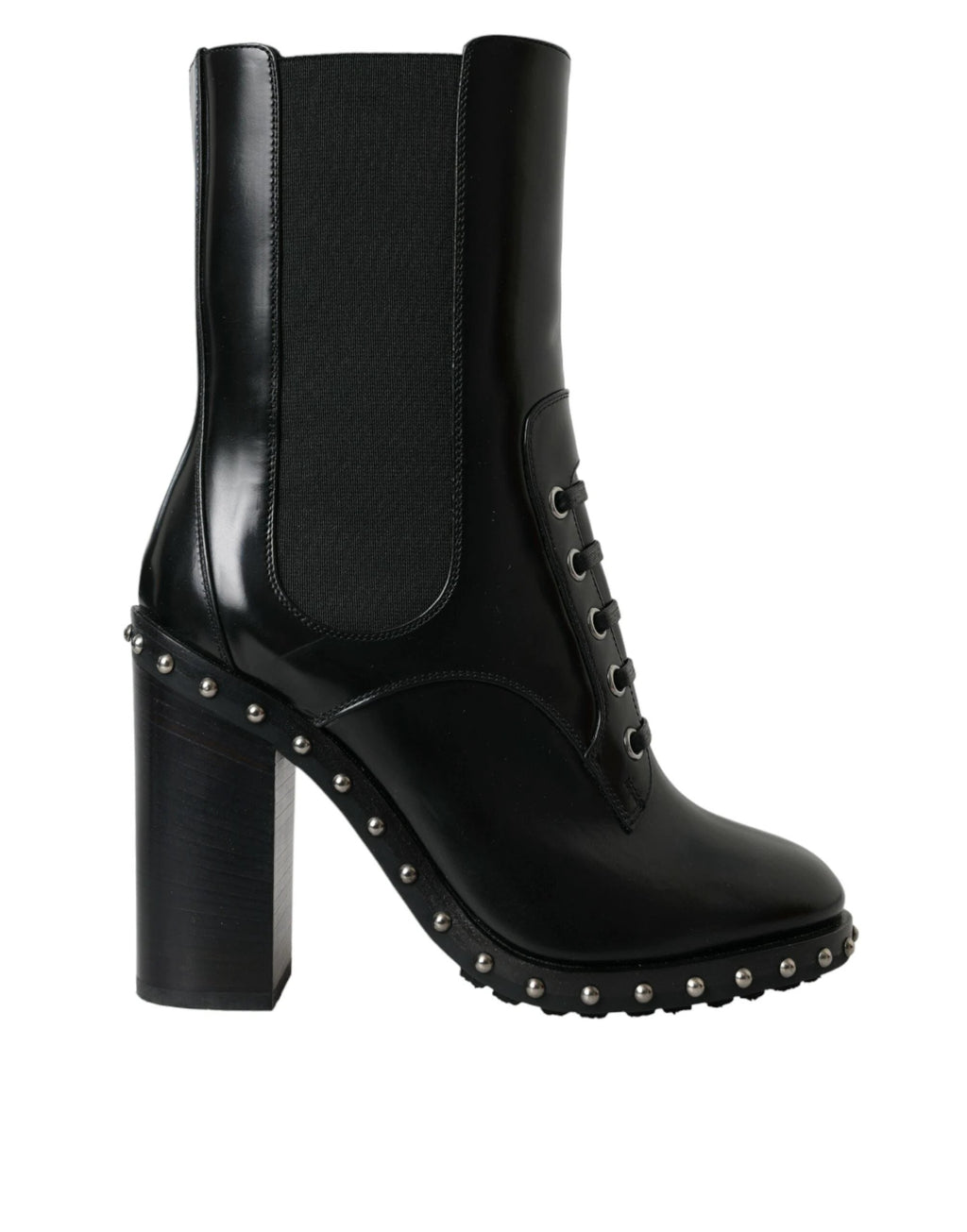 Dolce & Gabbana Black Leather Studded Lace Up Boots Shoes by Dolce & Gabbana