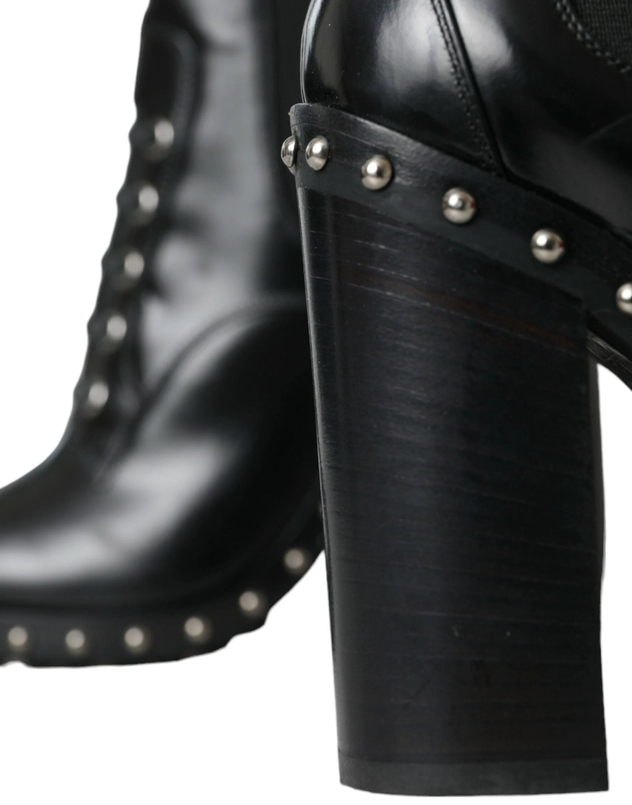 Dolce & Gabbana Black Leather Studded Lace Up Boots Shoes by Dolce & Gabbana