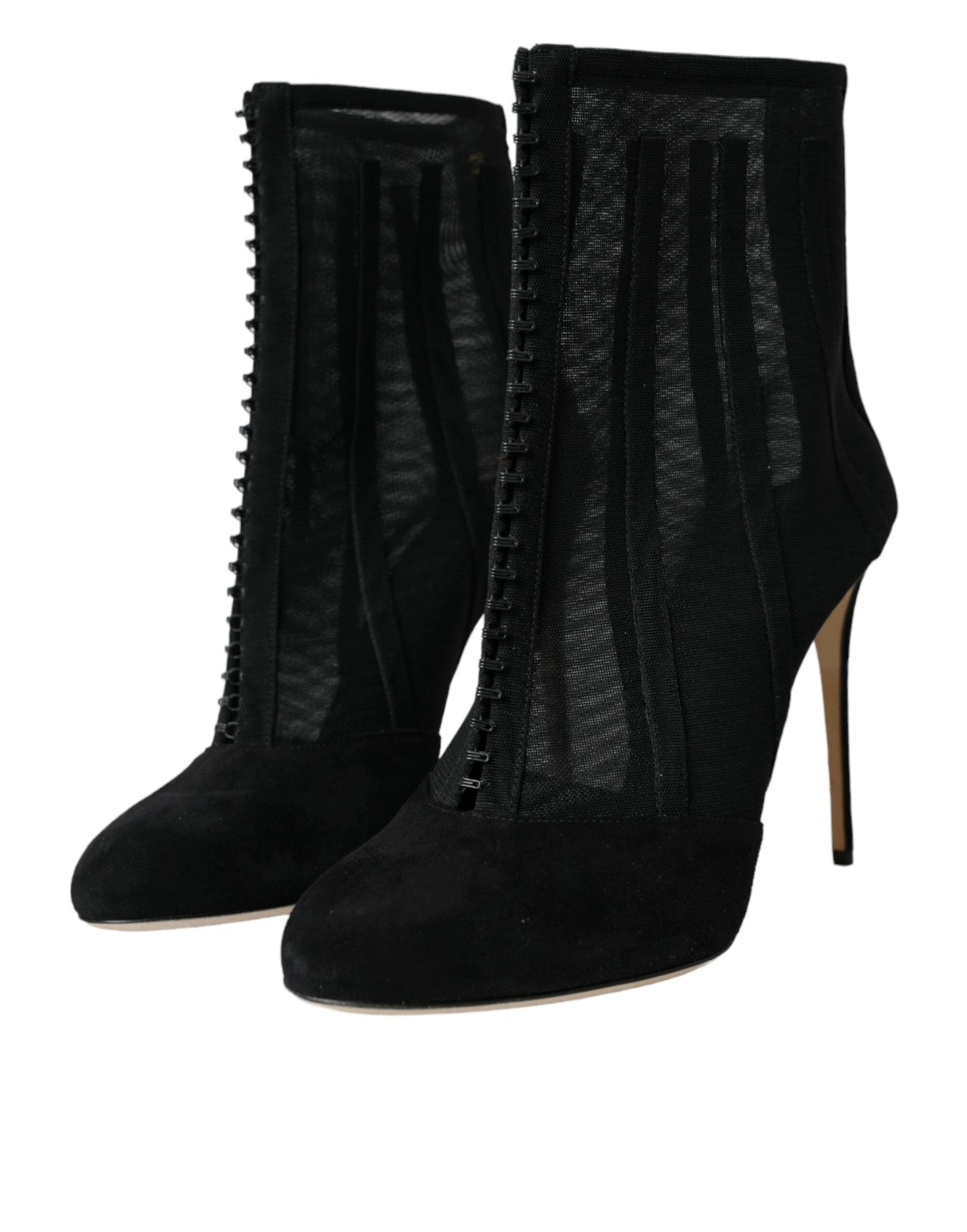 Dolce & Gabbana Black Mesh Stiletto Heels Ankle Boots Shoes by Dolce & Gabbana