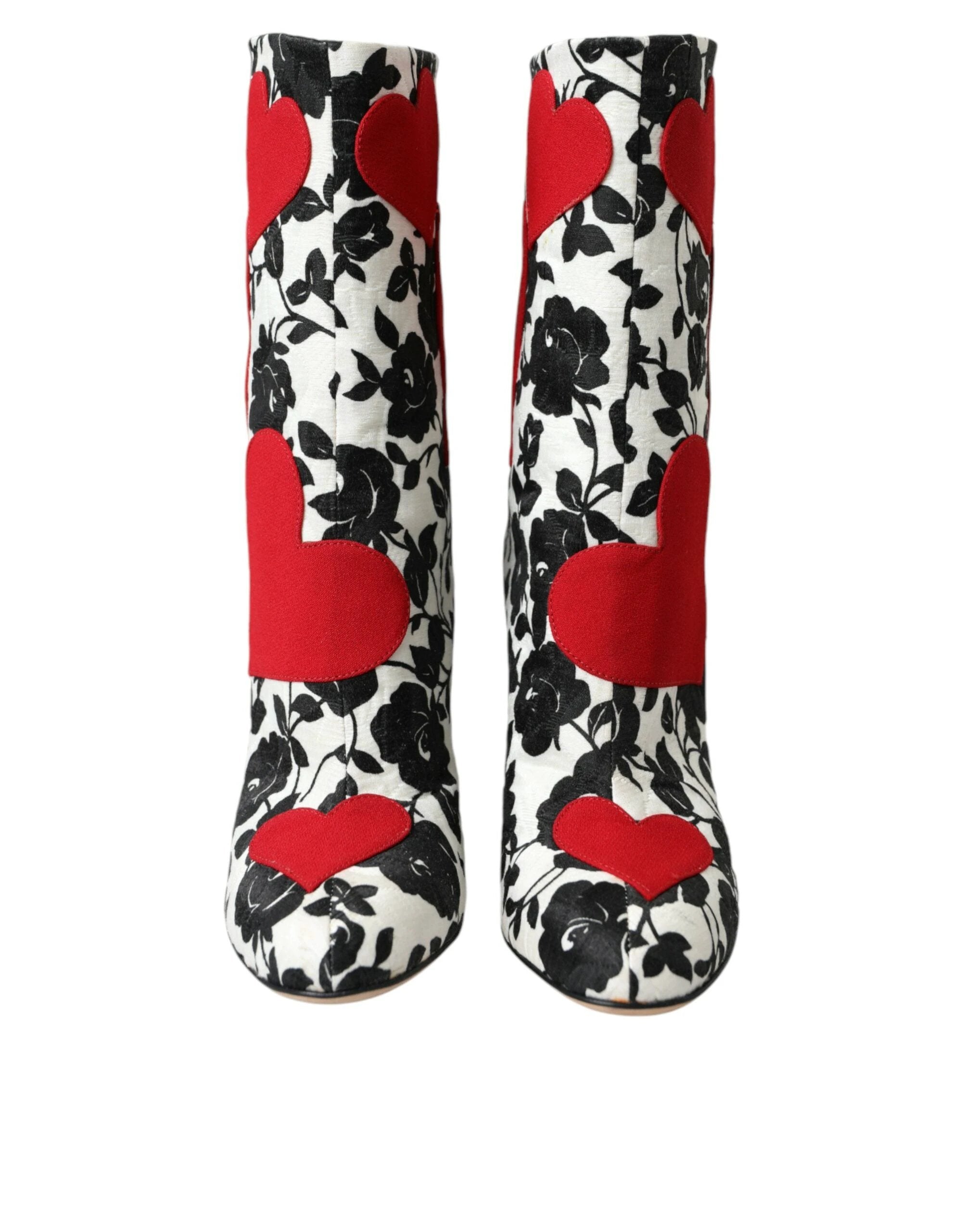 Dolce & Gabbana White Floral Hearts Leather High Boots Shoes by Dolce & Gabbana