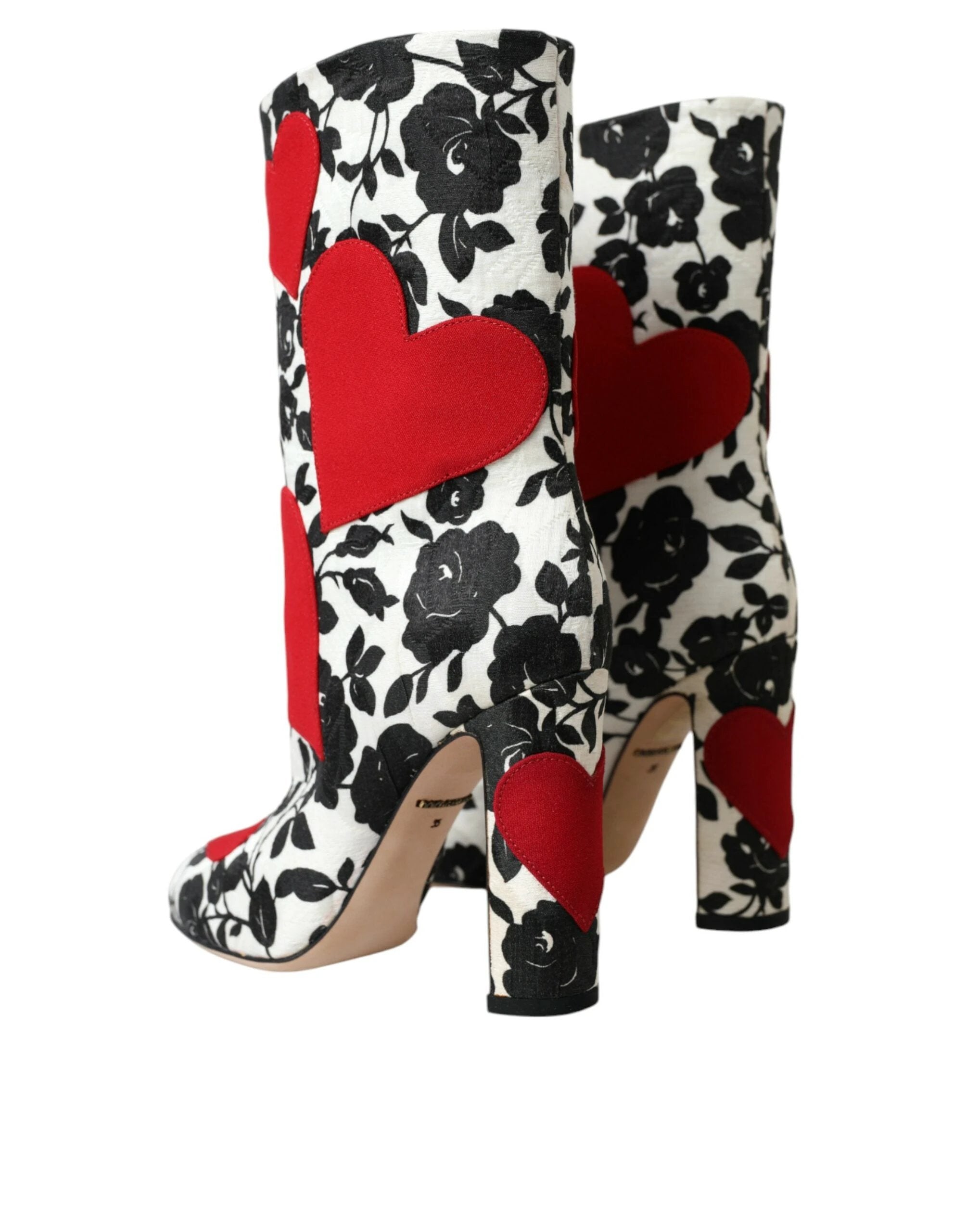 Dolce & Gabbana White Floral Hearts Leather High Boots Shoes by Dolce & Gabbana