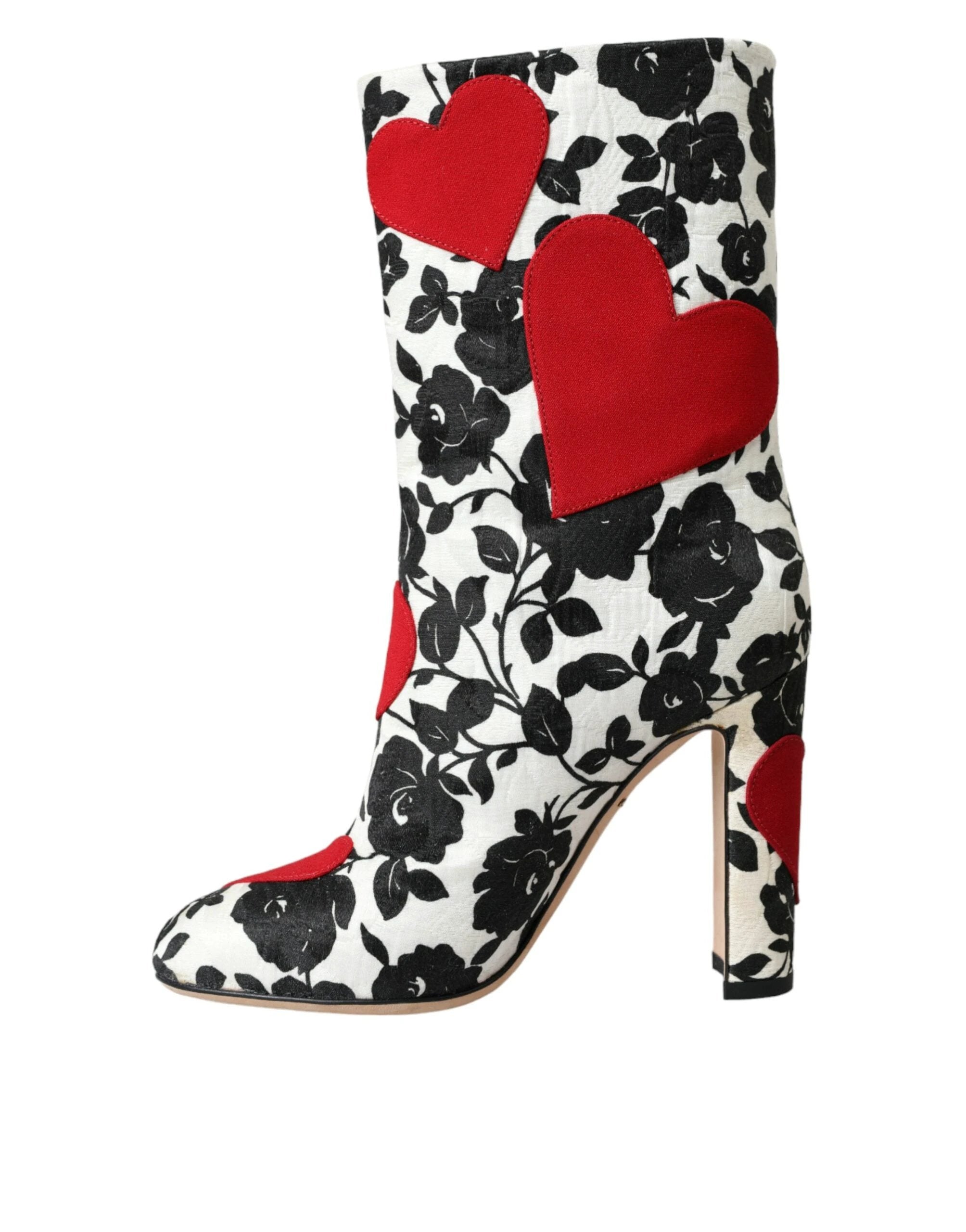 Dolce & Gabbana White Floral Hearts Leather High Boots Shoes by Dolce & Gabbana