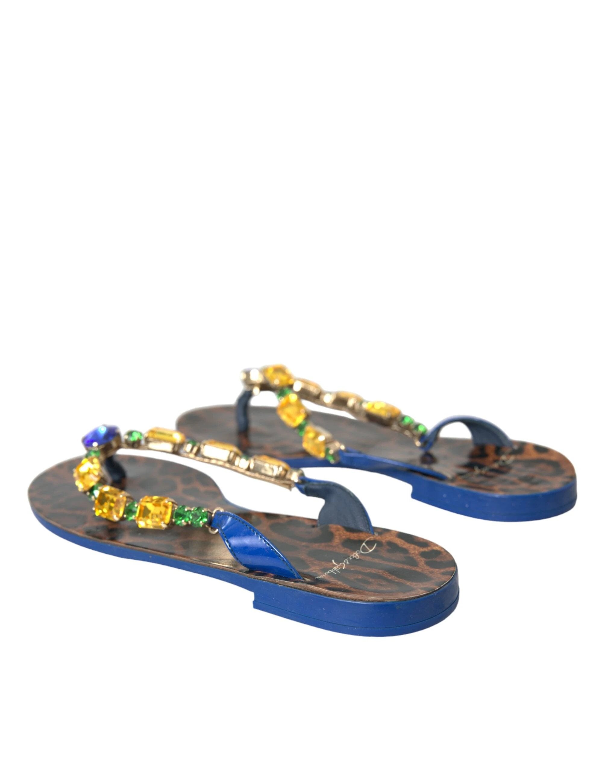 Dolce & Gabbana Blue Crystal Calf Leather Beachwear Shoes by Dolce & Gabbana