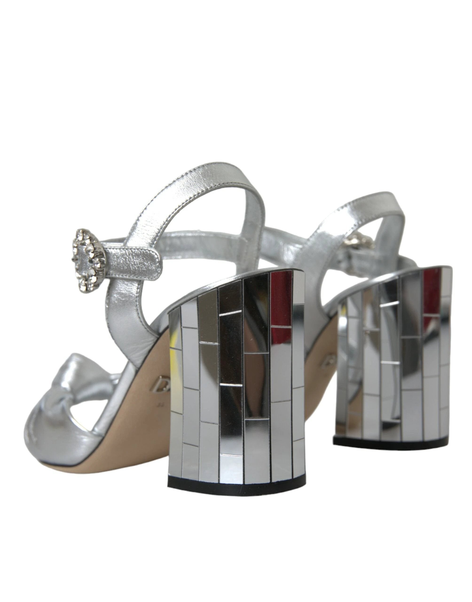 Dolce & Gabbana Silver Lambskin Leather Heels Sandals Shoes by Dolce & Gabbana
