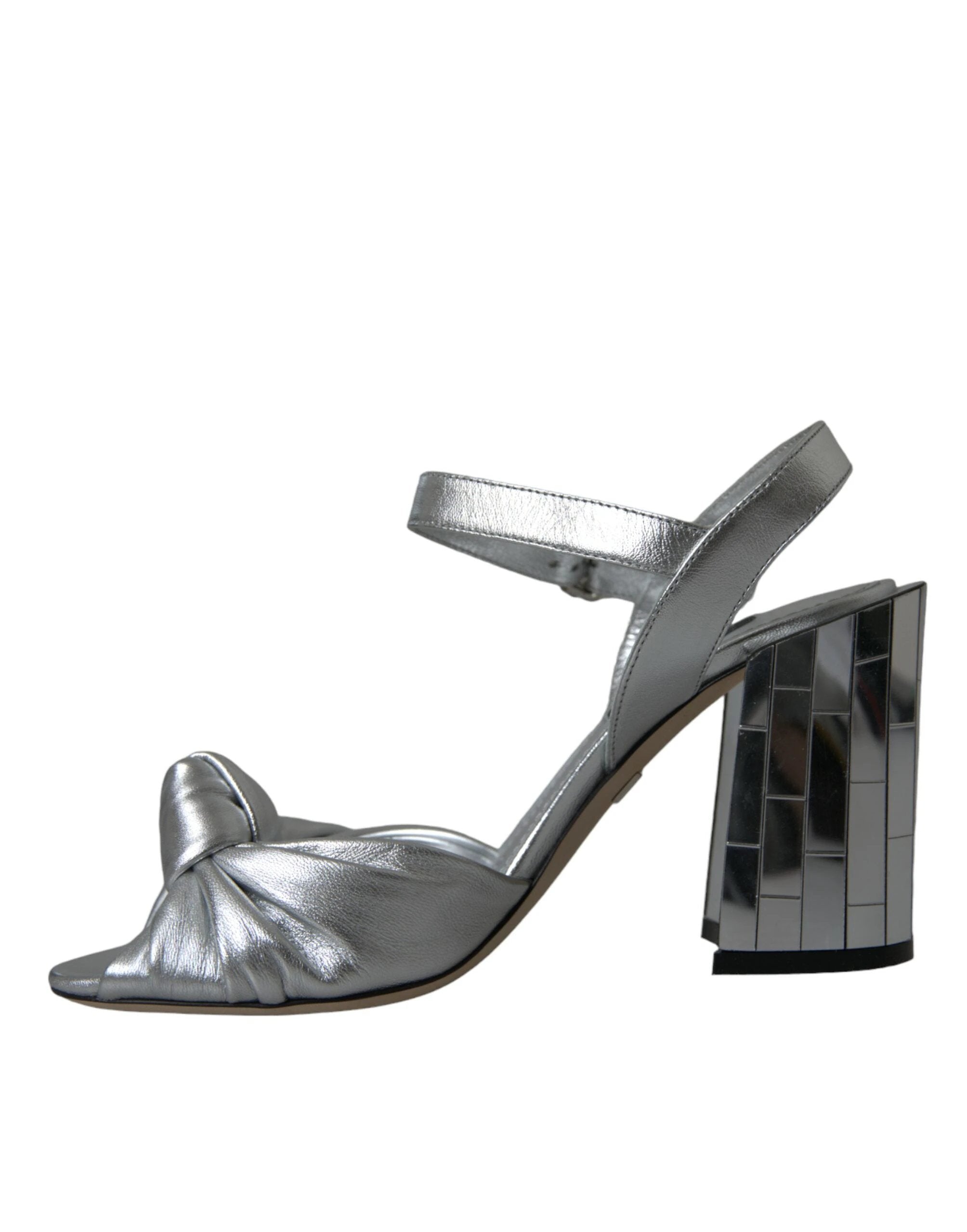 Dolce & Gabbana Silver Lambskin Leather Heels Sandals Shoes by Dolce & Gabbana