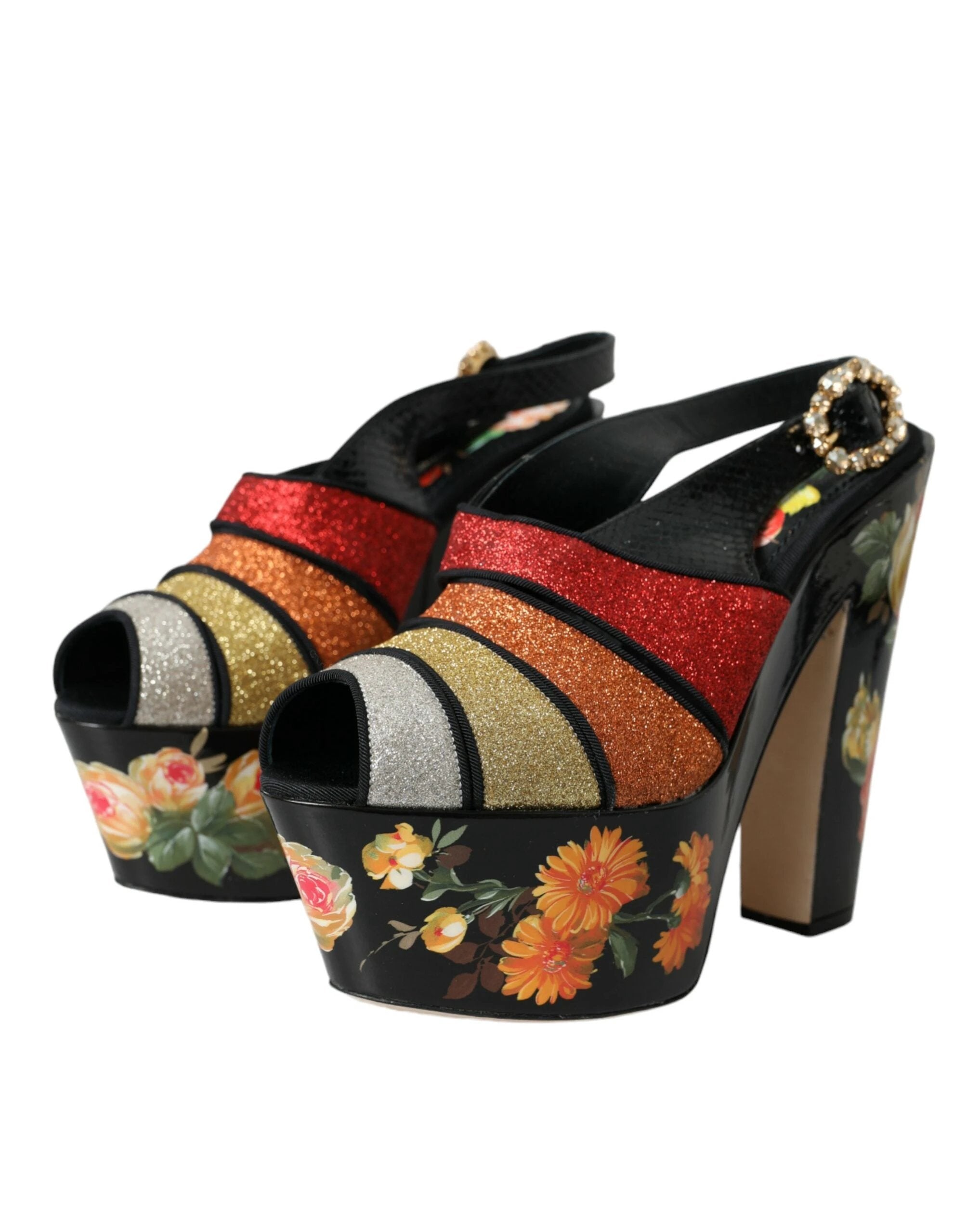 Dolce & Gabbana Multicolor Floral Crystal Platform Sandals Shoes by Dolce & Gabbana