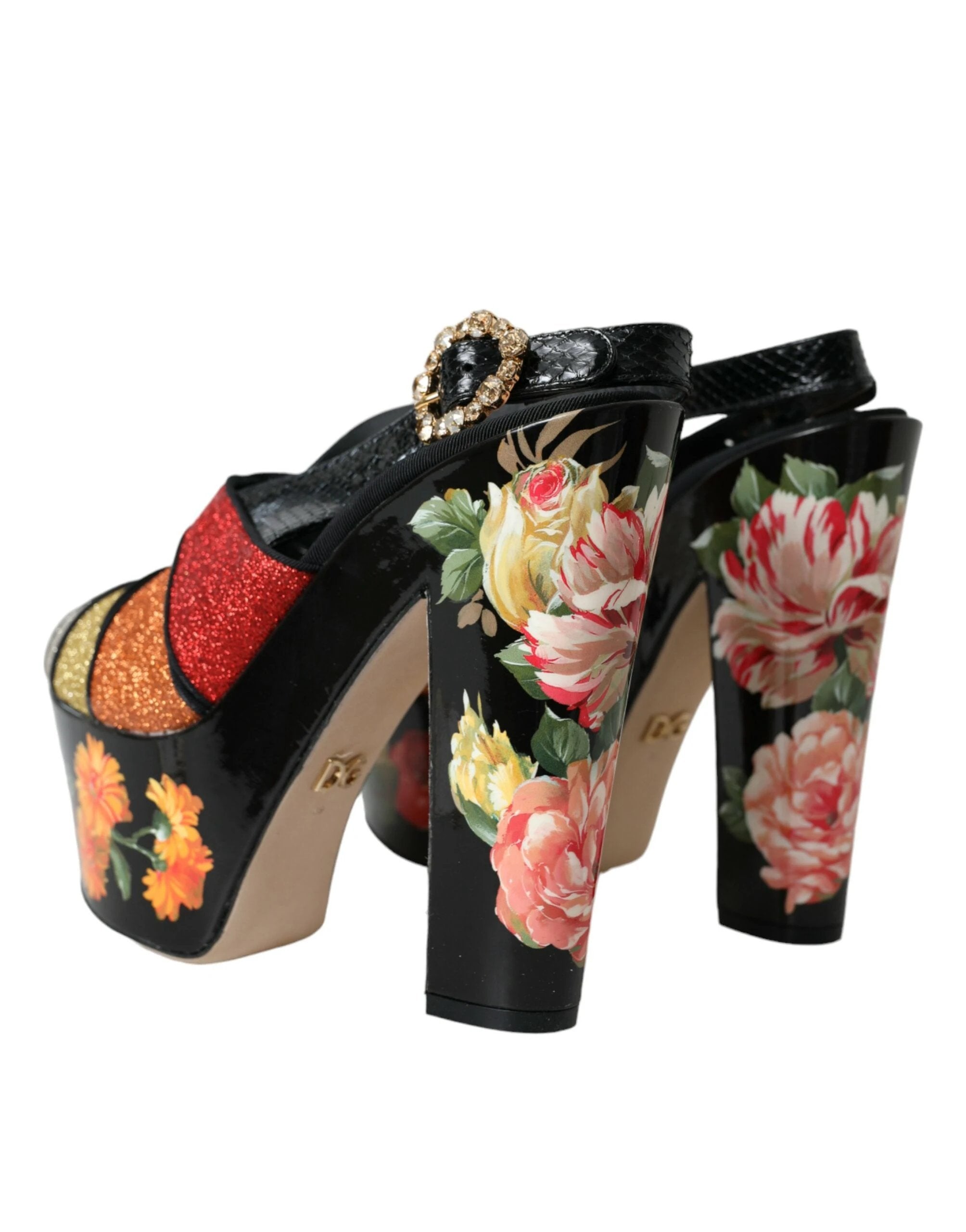 Dolce & Gabbana Multicolor Floral Crystal Platform Sandals Shoes by Dolce & Gabbana