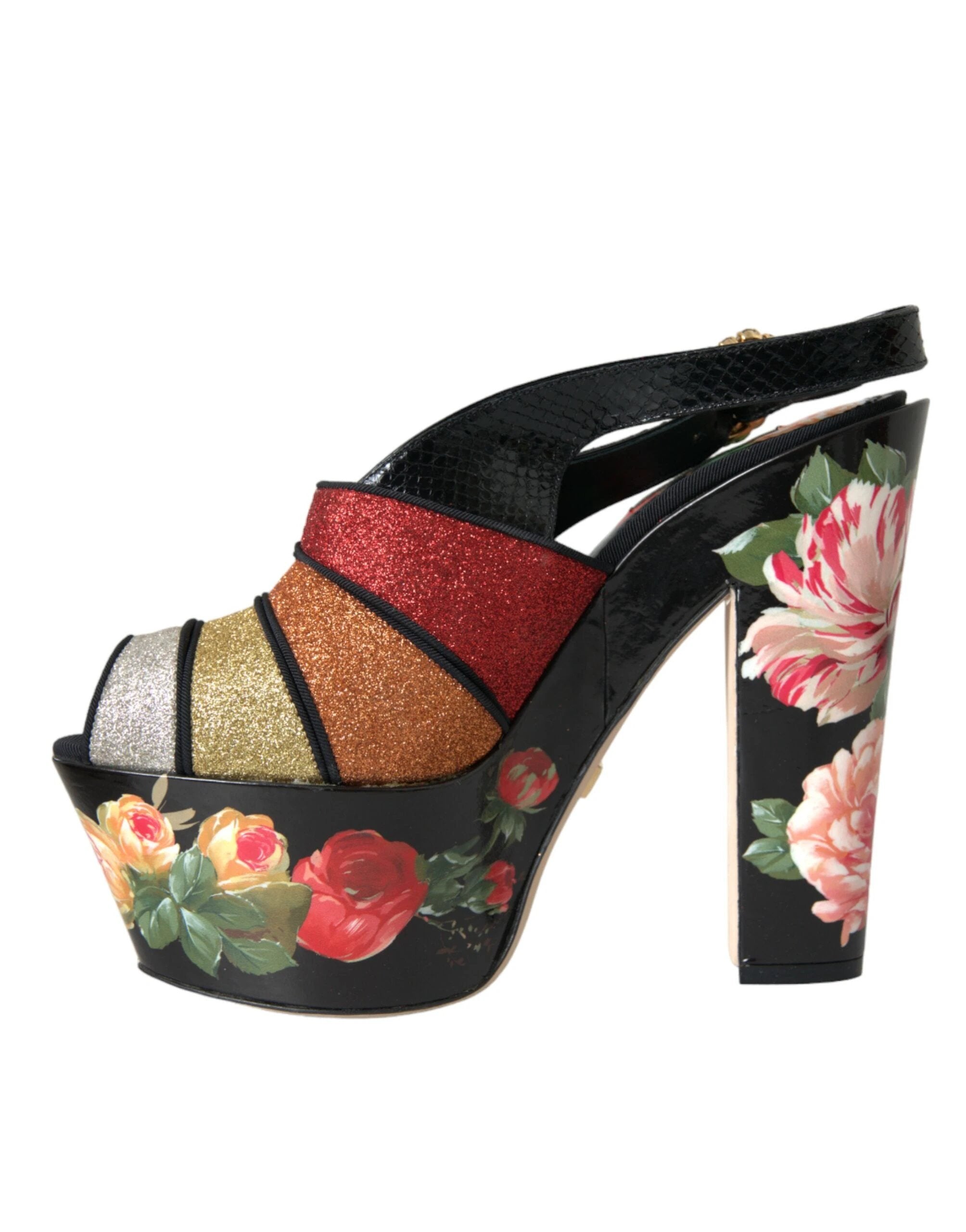 Dolce & Gabbana Multicolor Floral Crystal Platform Sandals Shoes by Dolce & Gabbana