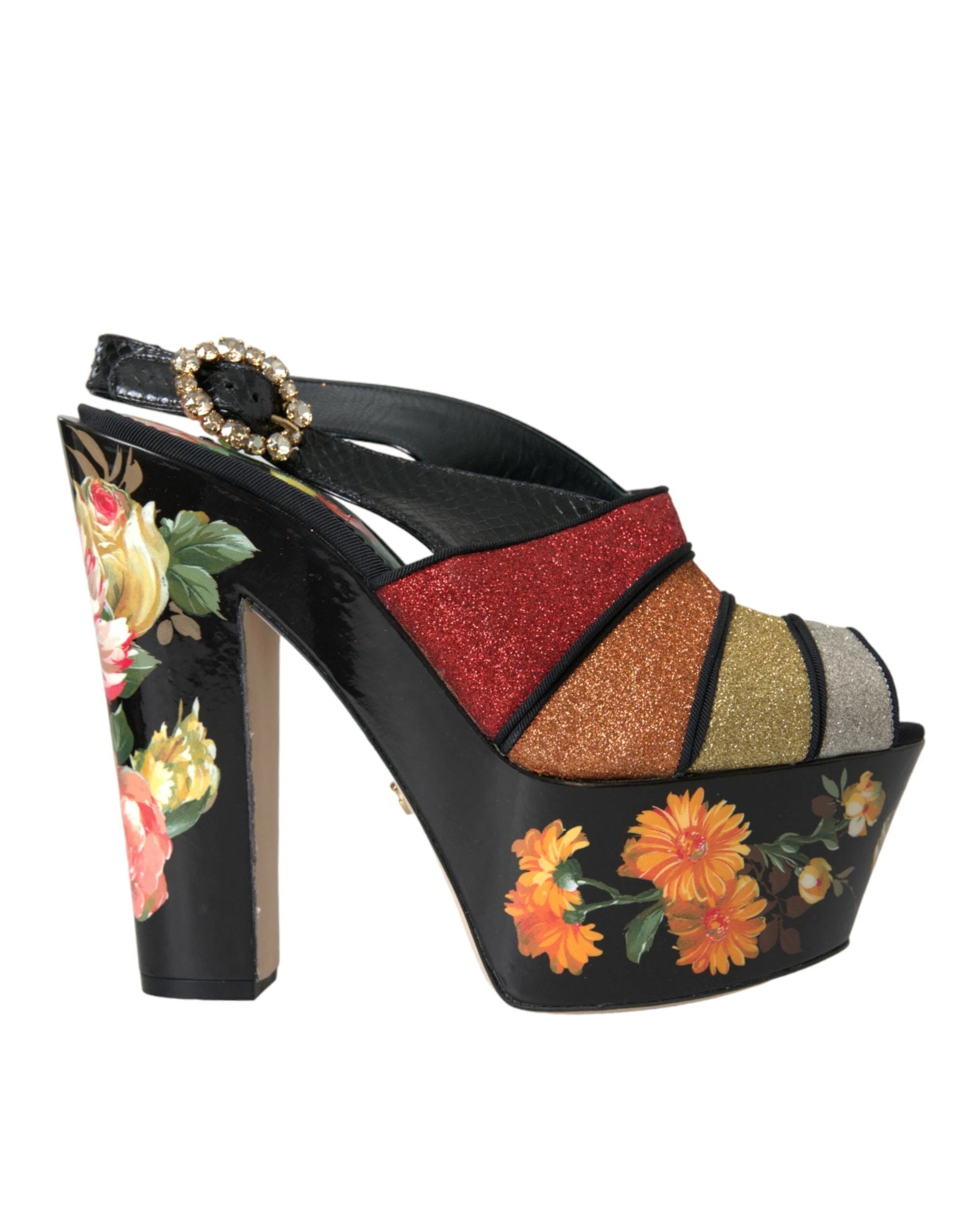 Dolce & Gabbana Multicolor Floral Crystal Platform Sandals Shoes by Dolce & Gabbana
