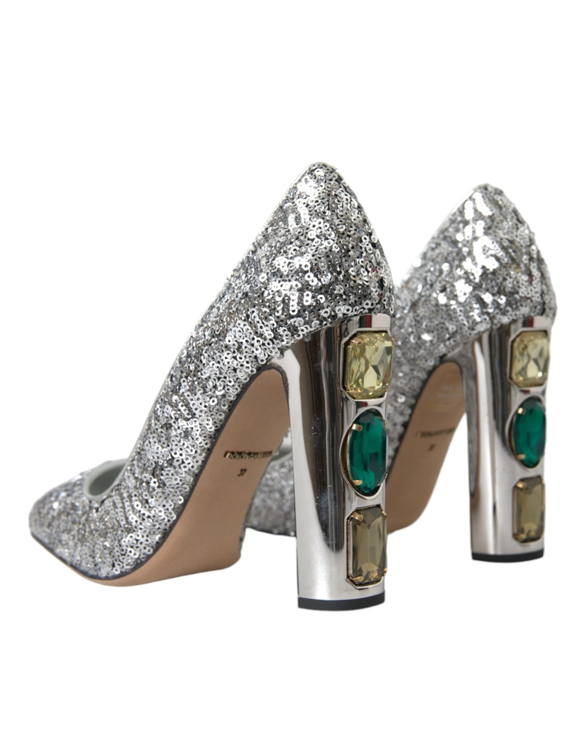 Dolce & Gabbana Silver Sequin Embellished Heels Pumps Shoes by Dolce & Gabbana