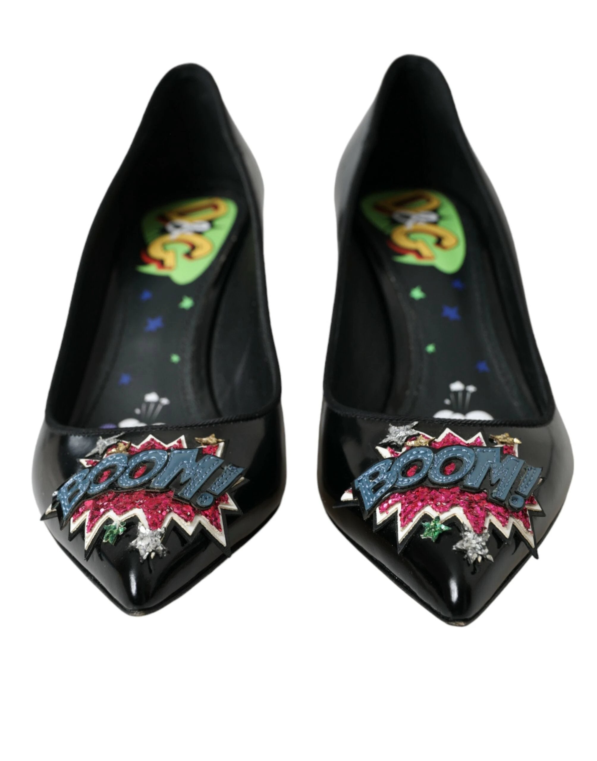 Dolce & Gabbana Black Leather BOOM Patch Heels Pumps Shoes by Dolce & Gabbana