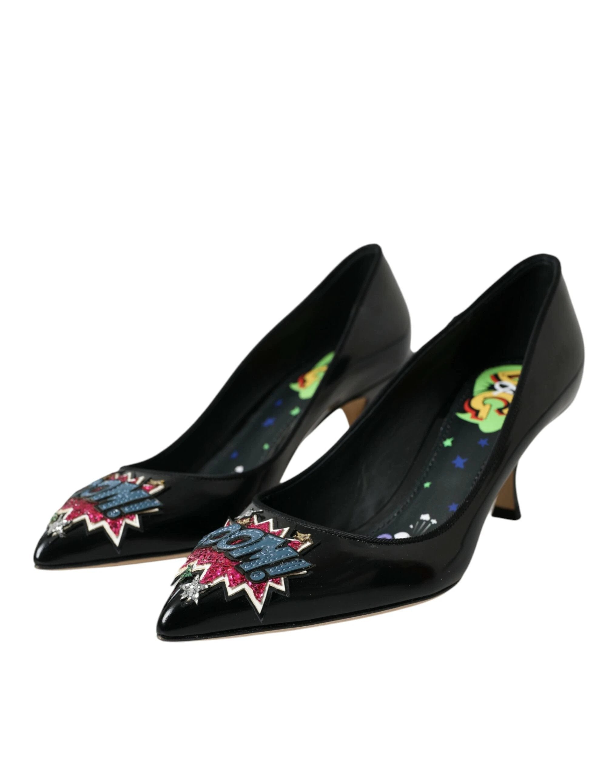 Dolce & Gabbana Black Leather BOOM Patch Heels Pumps Shoes by Dolce & Gabbana
