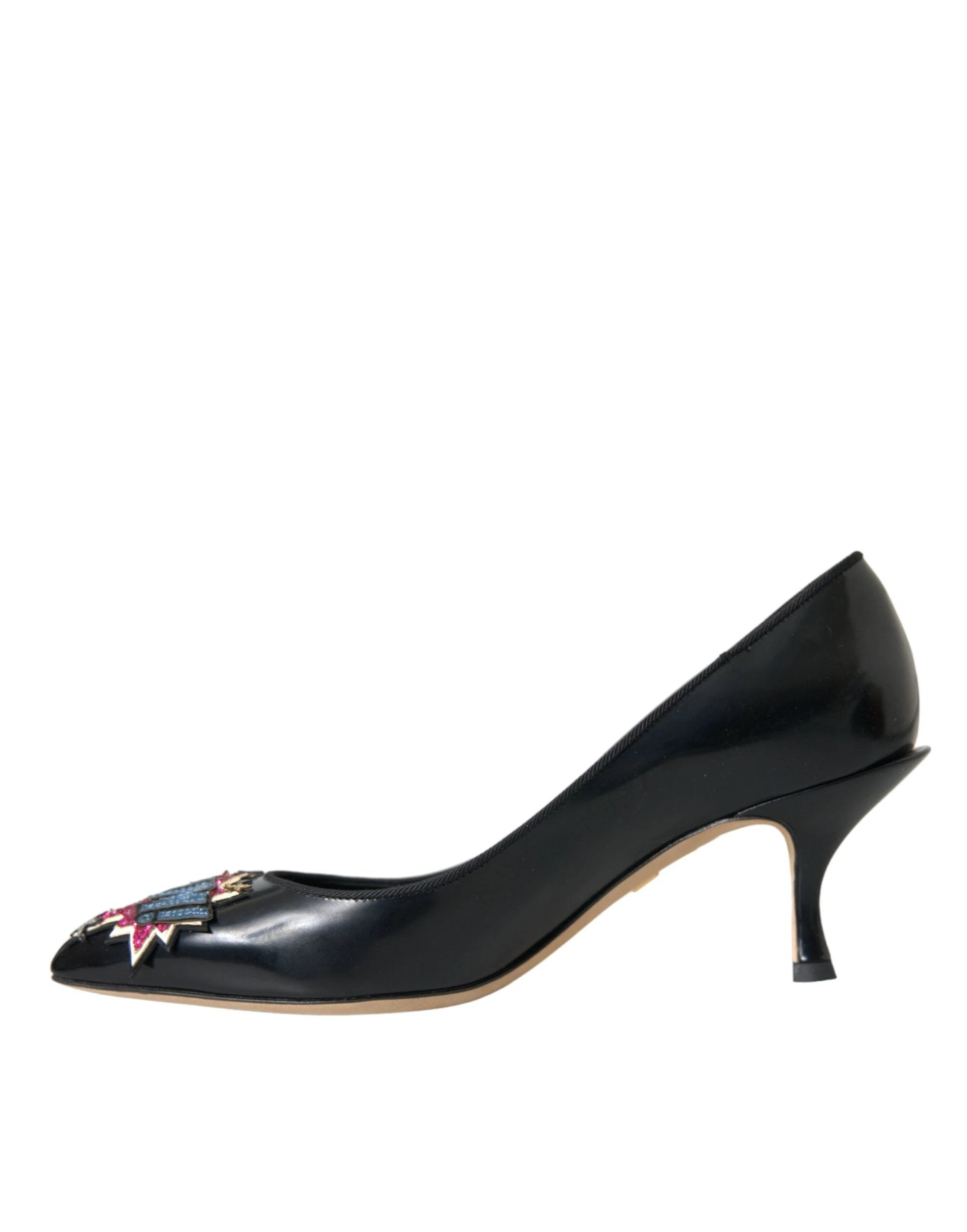 Dolce & Gabbana Black Leather BOOM Patch Heels Pumps Shoes by Dolce & Gabbana
