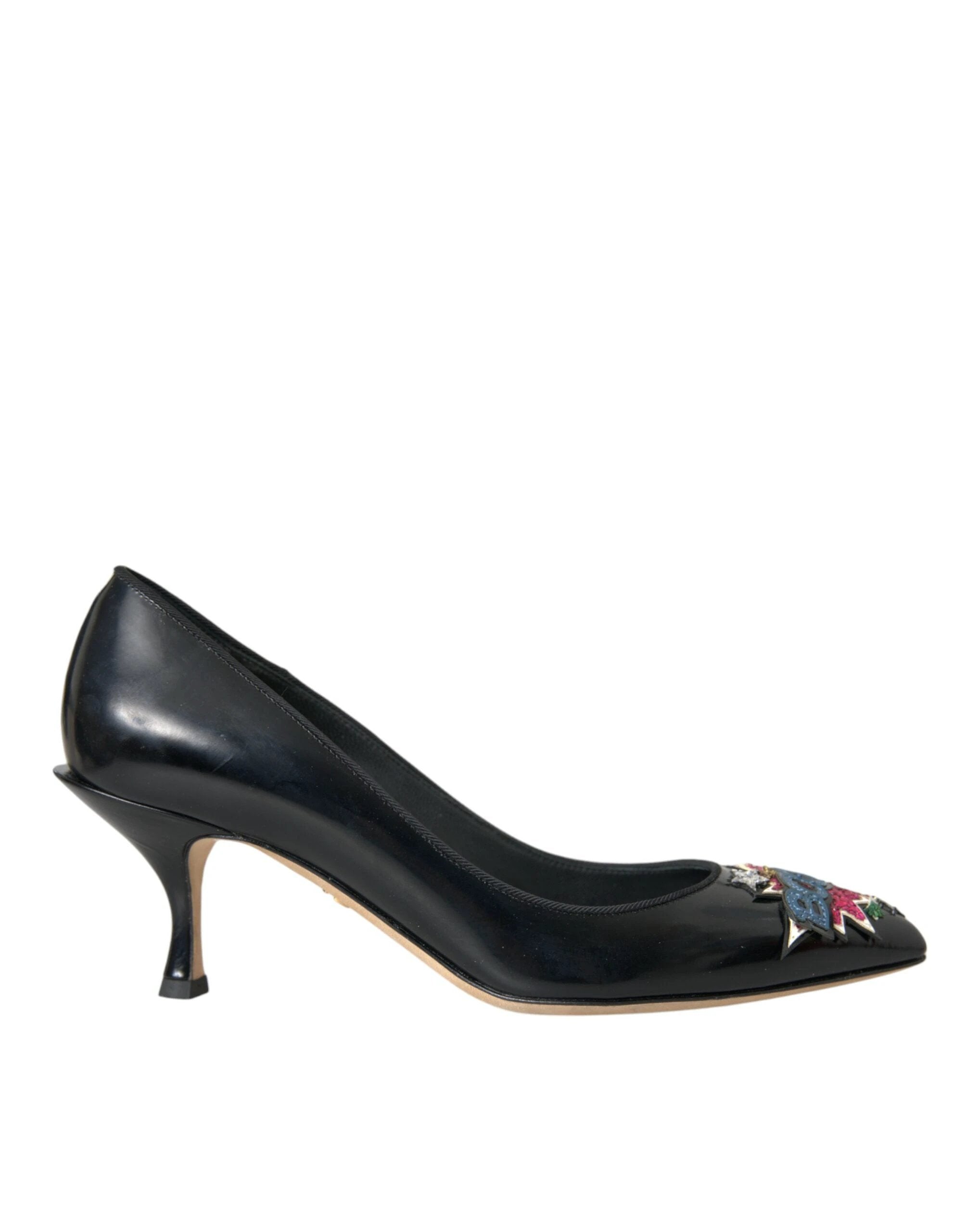 Dolce & Gabbana Black Leather BOOM Patch Heels Pumps Shoes by Dolce & Gabbana