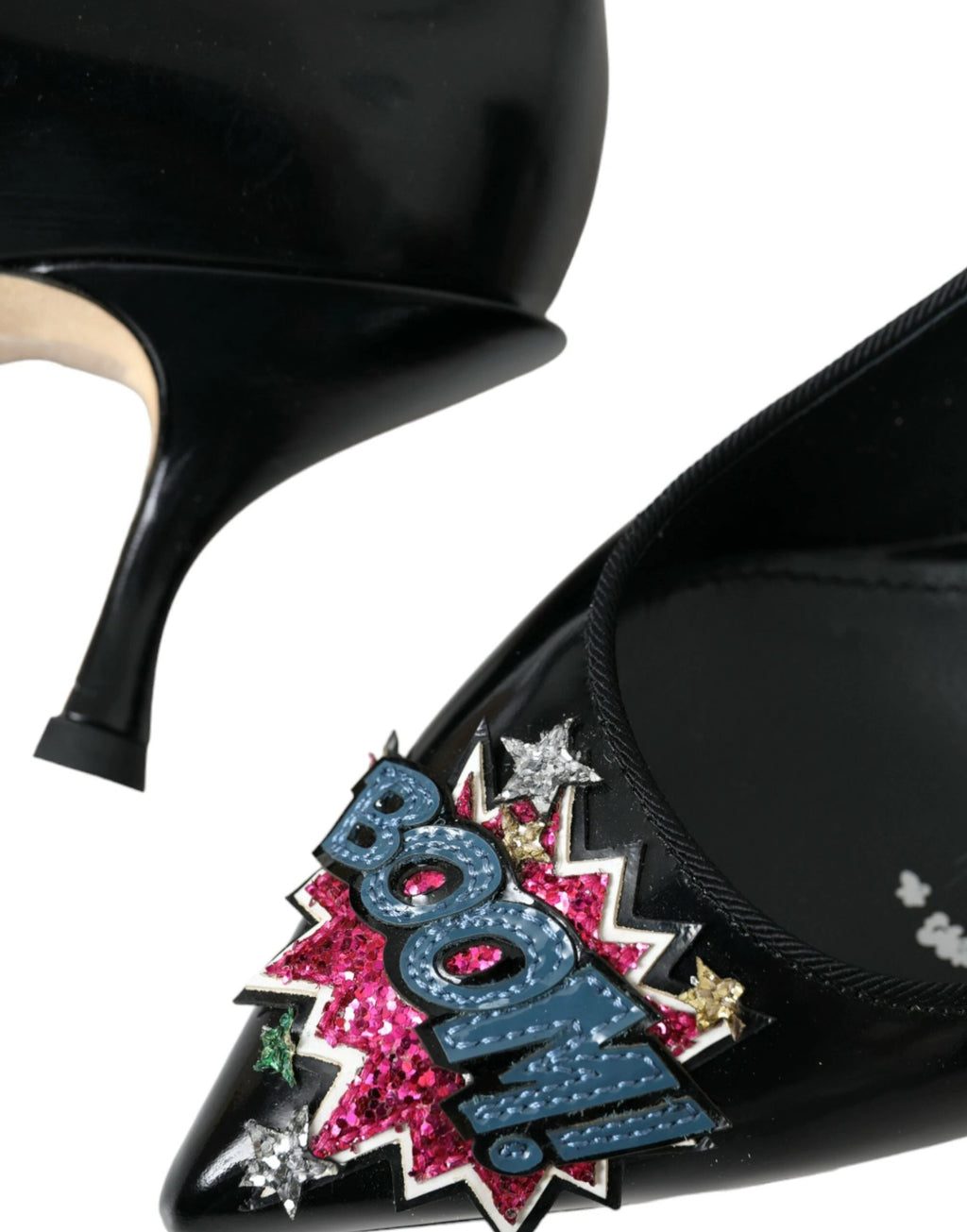 Dolce & Gabbana Black Leather BOOM Patch Heels Pumps Shoes by Dolce & Gabbana