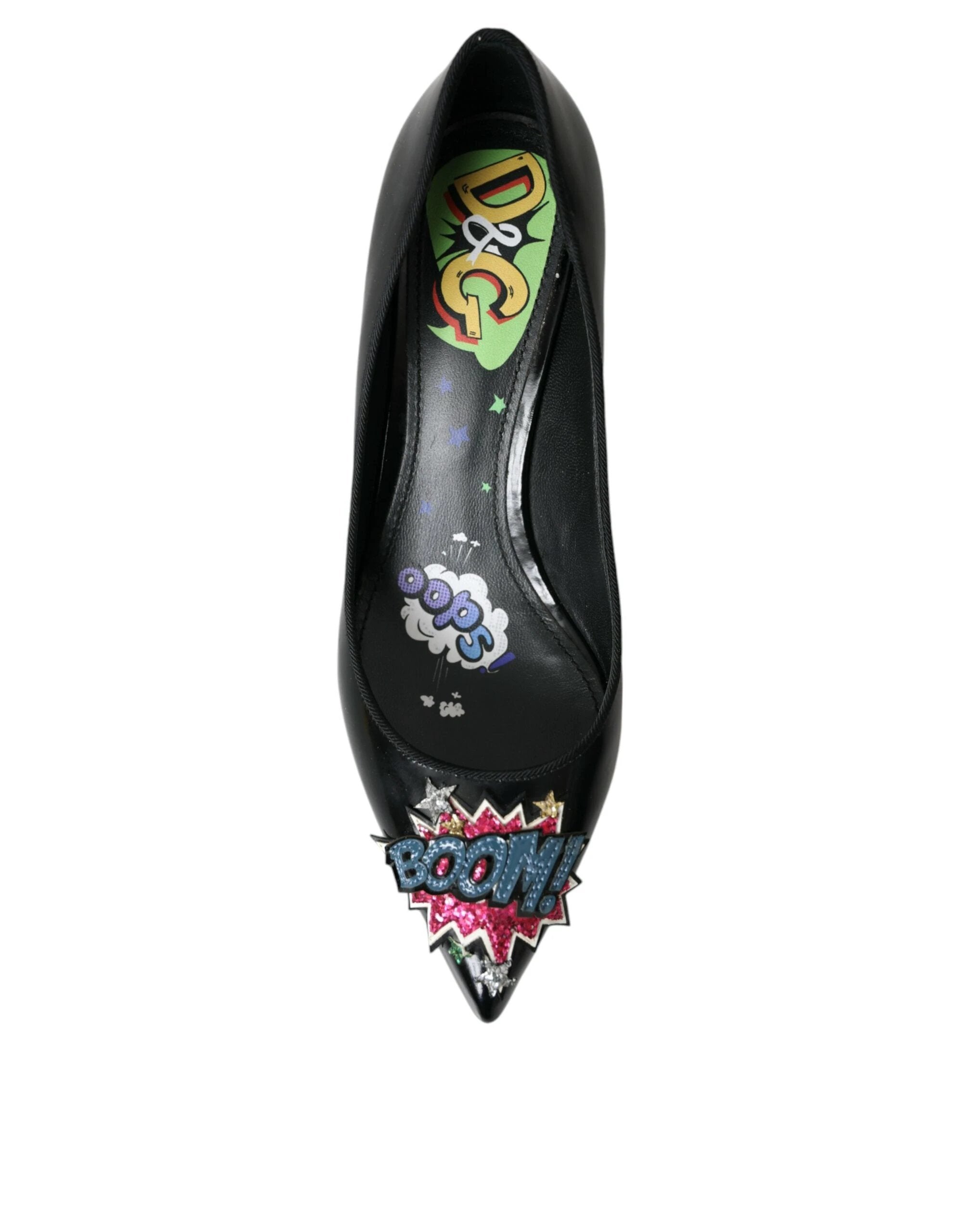 Dolce & Gabbana Black Leather BOOM Patch Heels Pumps Shoes by Dolce & Gabbana