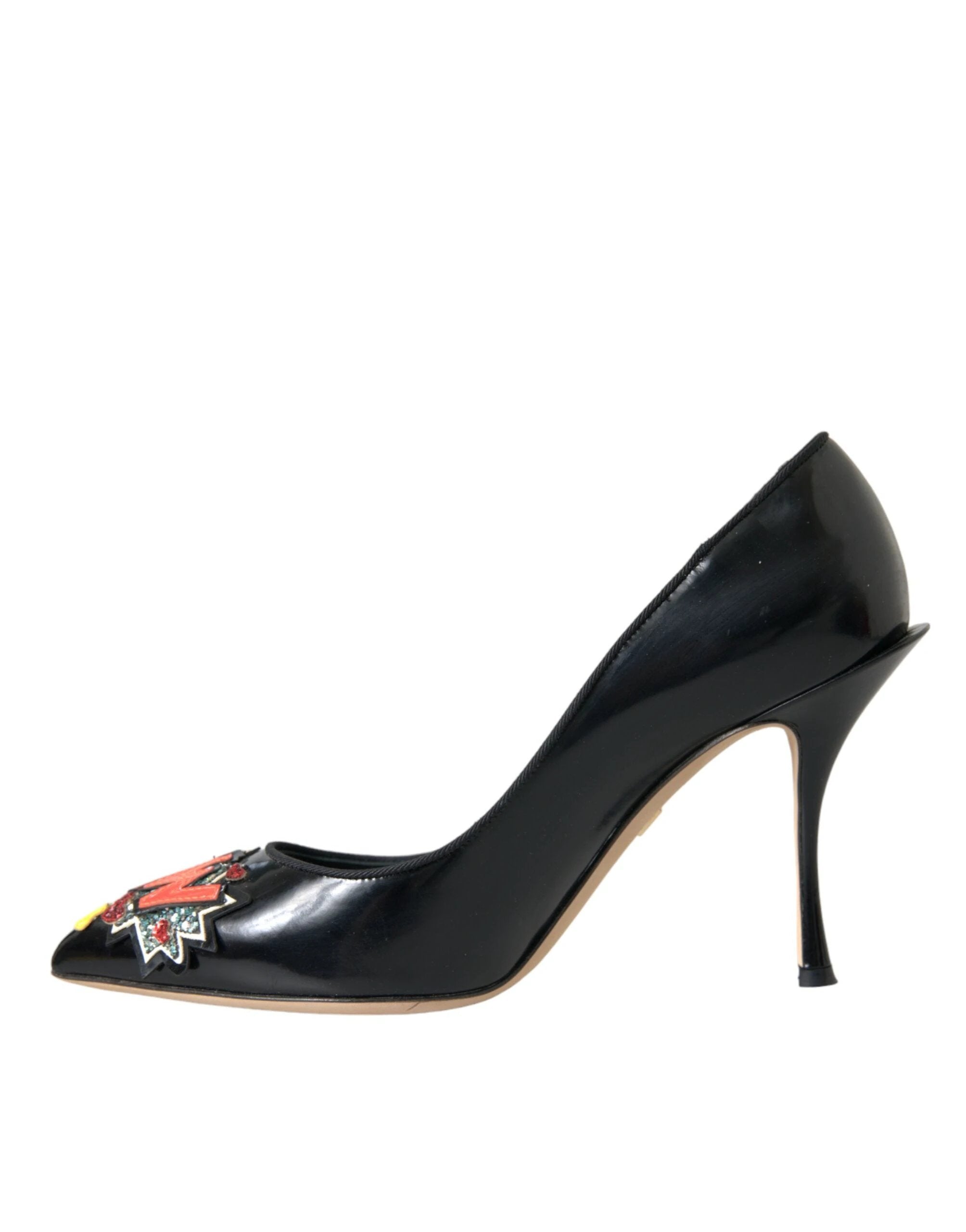 Dolce & Gabbana Black Leather WOW Patch Heels Pumps Shoes by Dolce & Gabbana