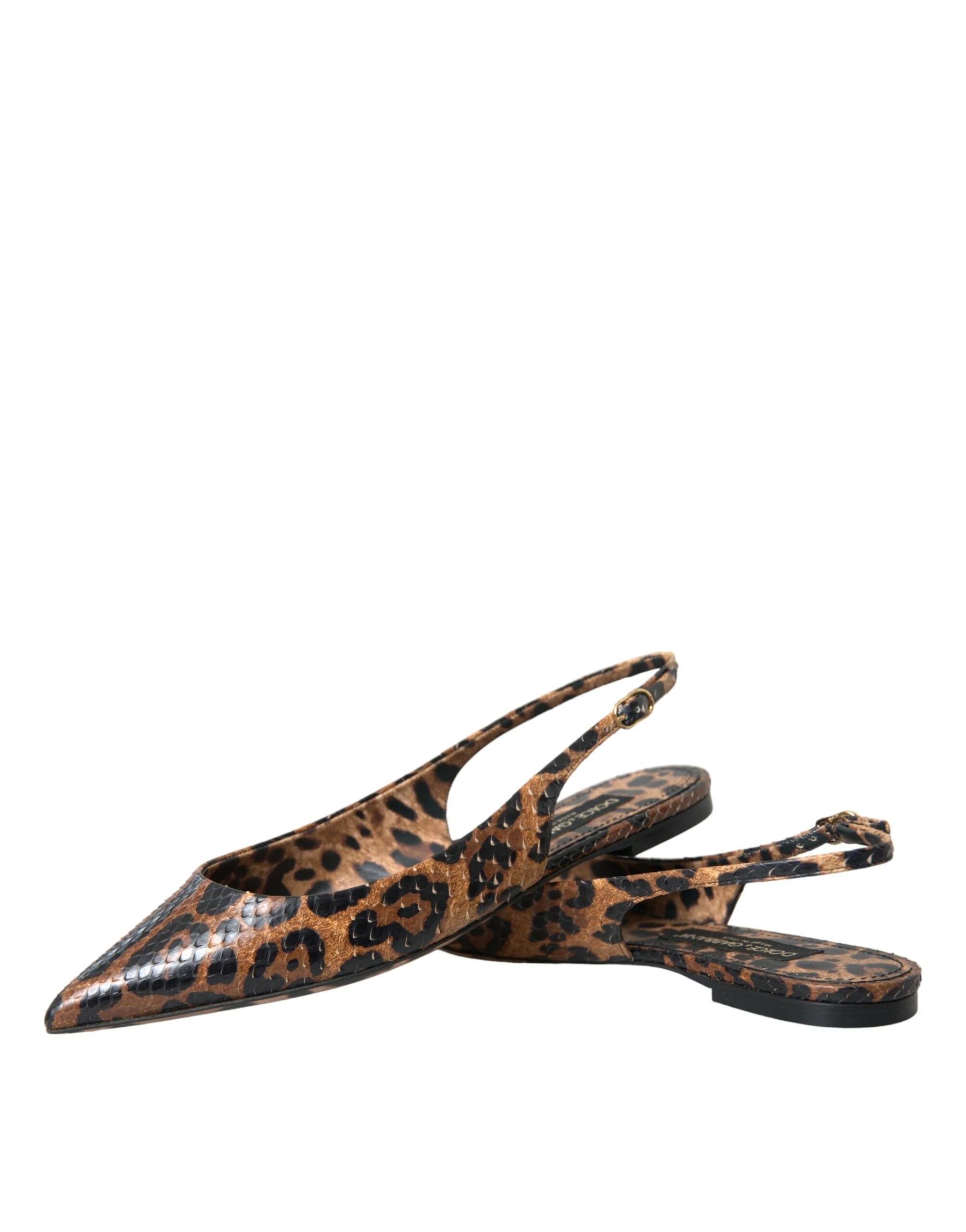 Dolce & Gabbana Brown Leopard Exotic Skin Slingback Shoes by Dolce & Gabbana