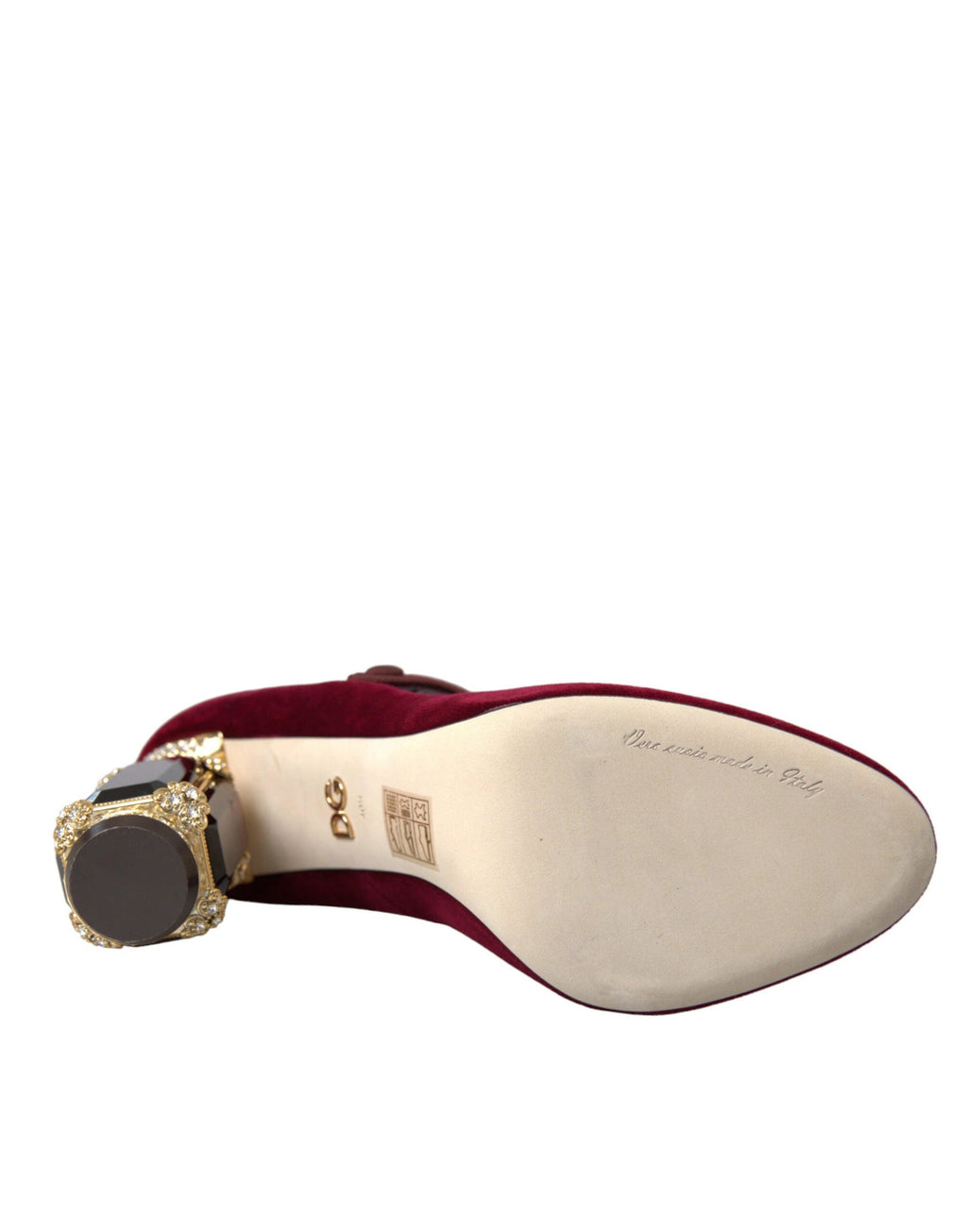Dolce & Gabbana Red Velvet Gold Crystals Heels Mary Jane Shoes by Dolce & Gabbana