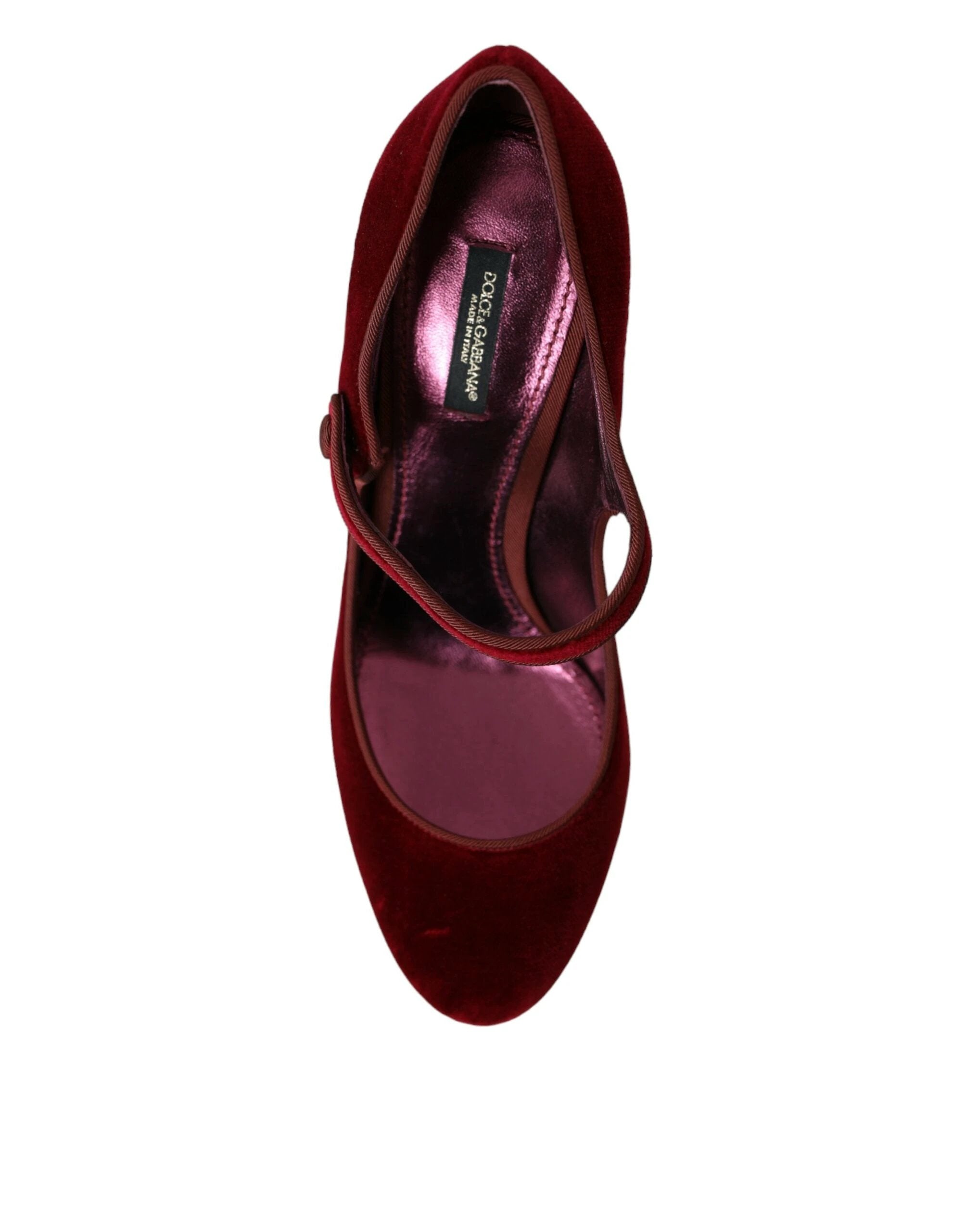 Dolce & Gabbana Red Velvet Gold Crystals Heels Mary Jane Shoes by Dolce & Gabbana
