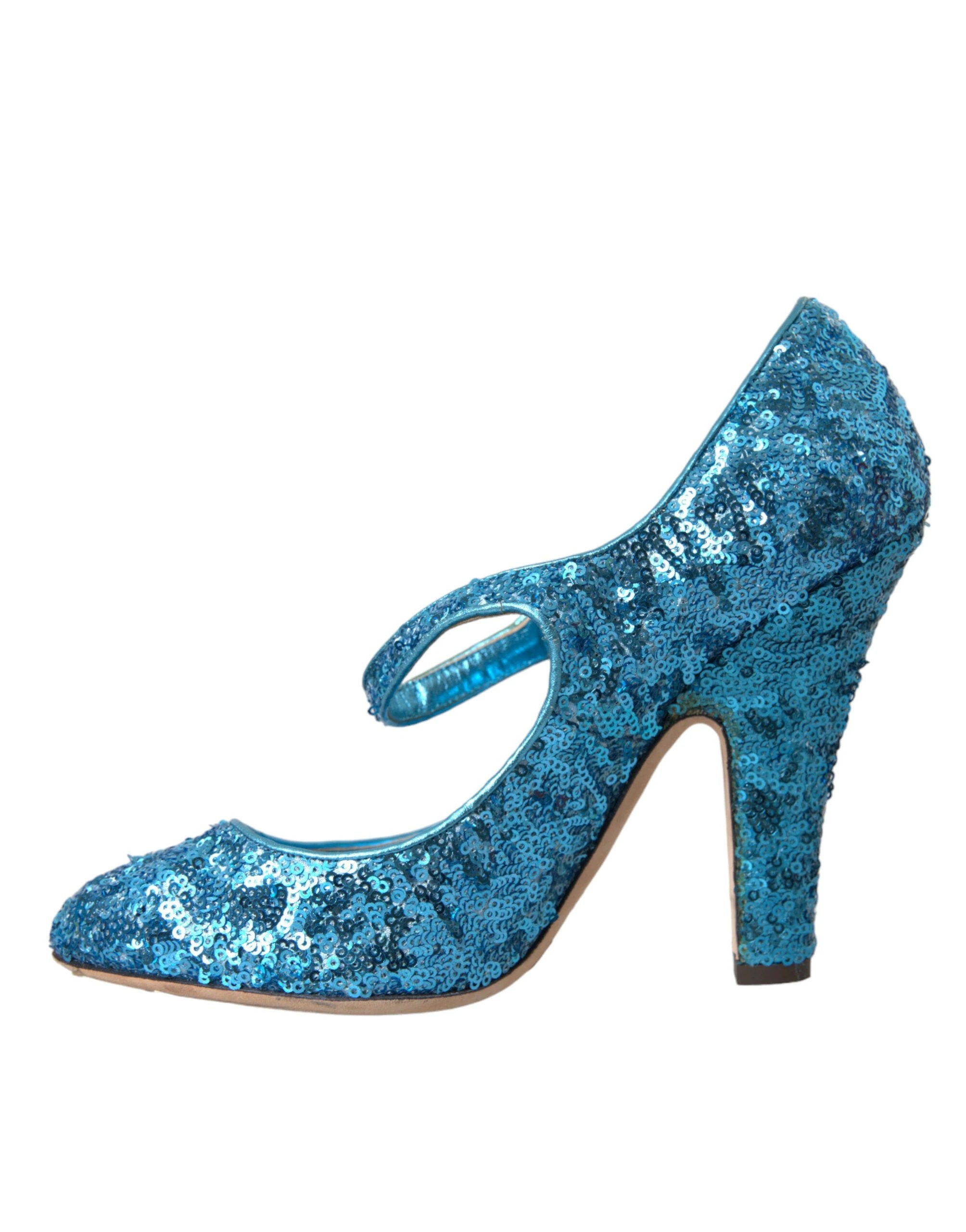 Dolce & Gabbana Blue Sequin Mary Jane Pumps High Heels Shoes by Dolce & Gabbana