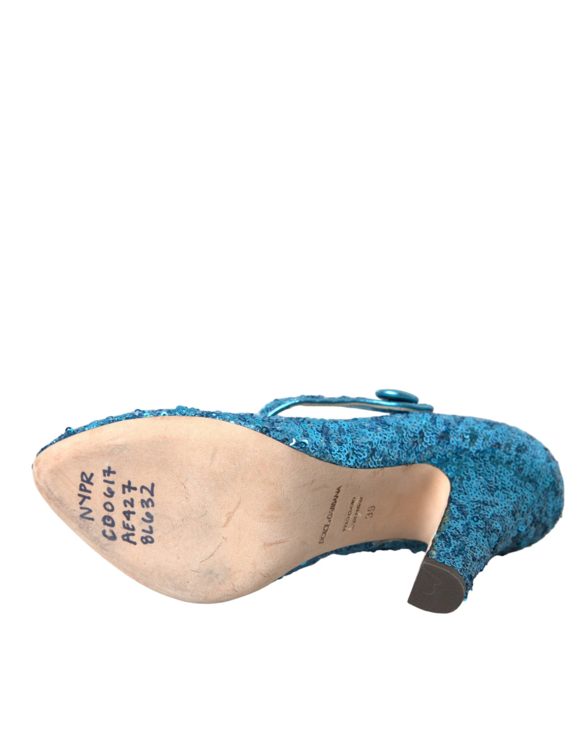 Dolce & Gabbana Blue Sequin Mary Jane Pumps High Heels Shoes by Dolce & Gabbana