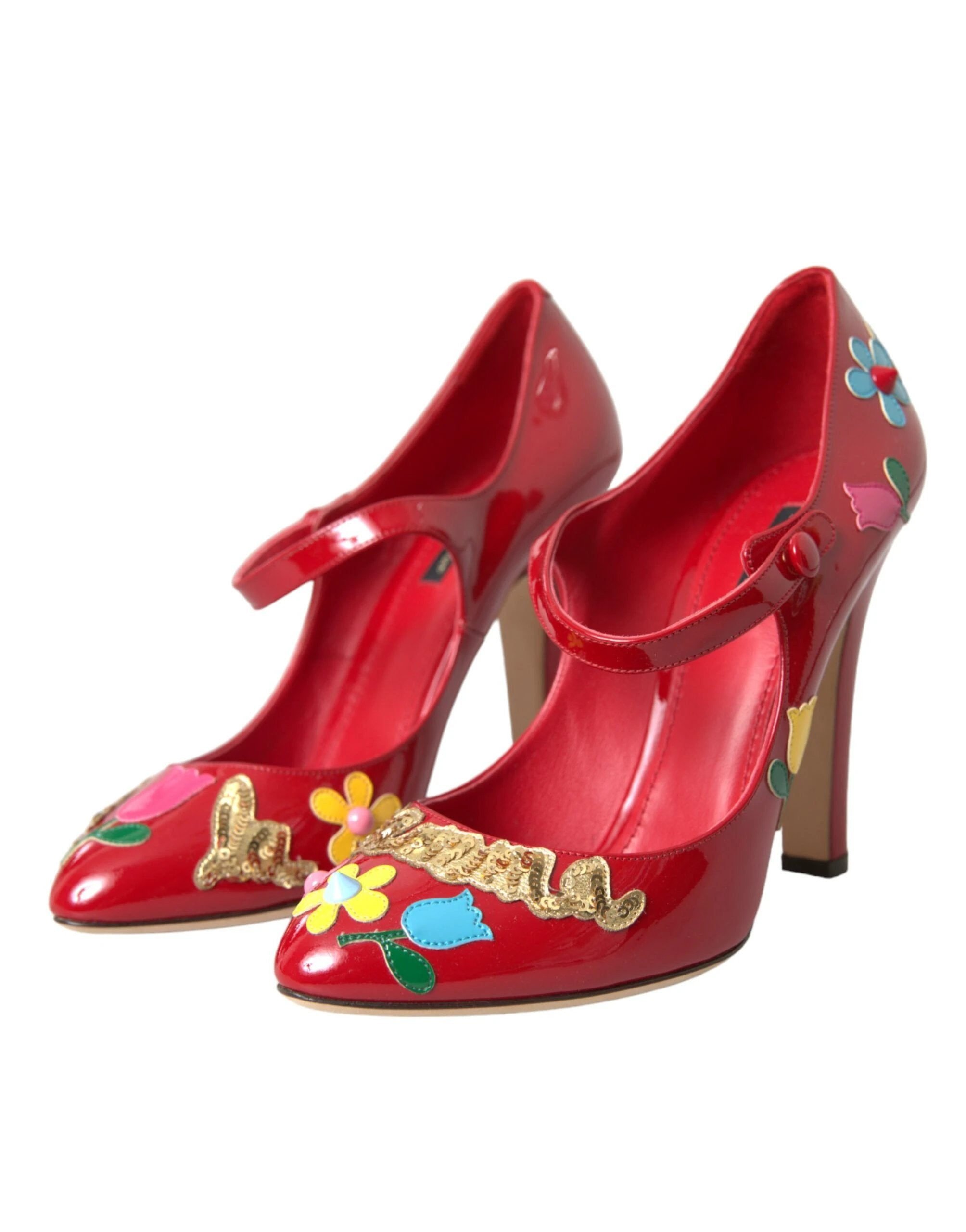 Dolce & Gabbana Red Leather Embellished Mary Jane Pumps Heels Shoes by Dolce & Gabbana