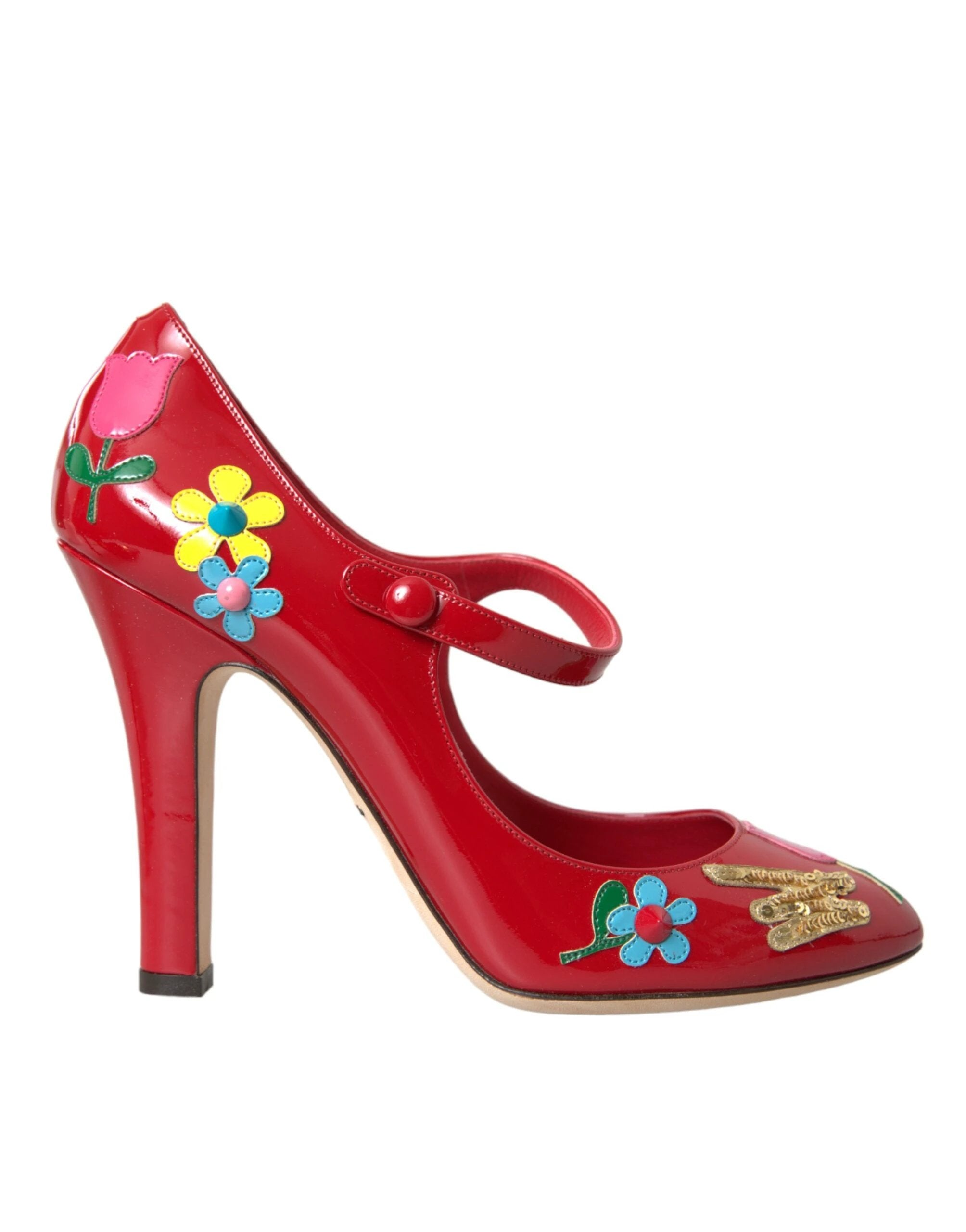 Dolce & Gabbana Red Leather Embellished Mary Jane Pumps Heels Shoes by Dolce & Gabbana