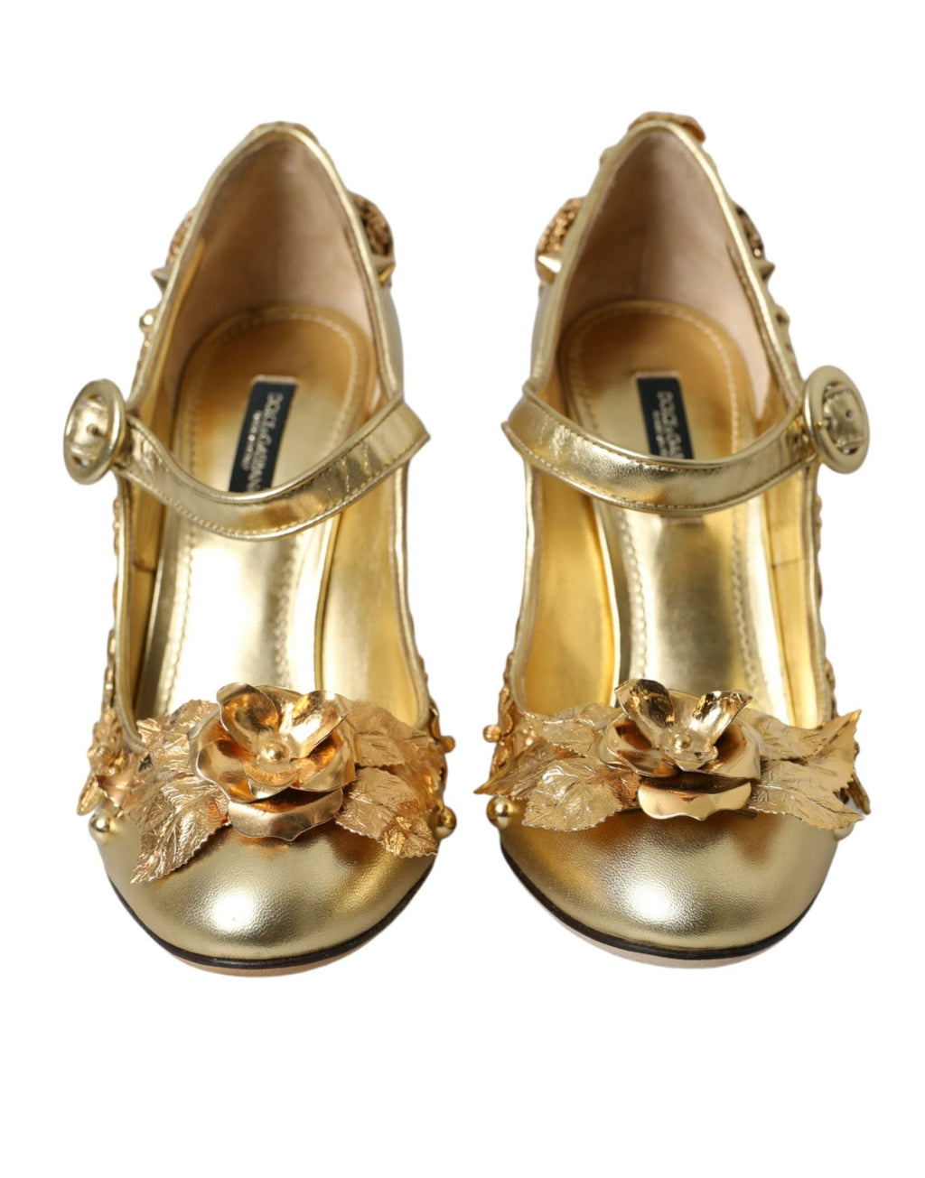 Dolce & Gabbana Gold Leather Crystal Mary Janes Pumps Shoes by Dolce & Gabbana