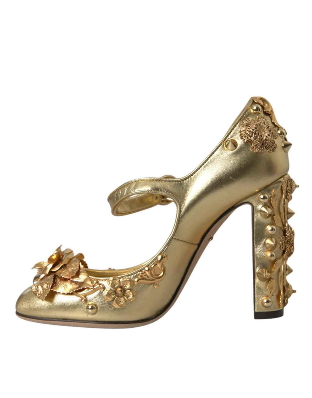 Dolce & Gabbana Gold Leather Crystal Mary Janes Pumps Shoes by Dolce & Gabbana