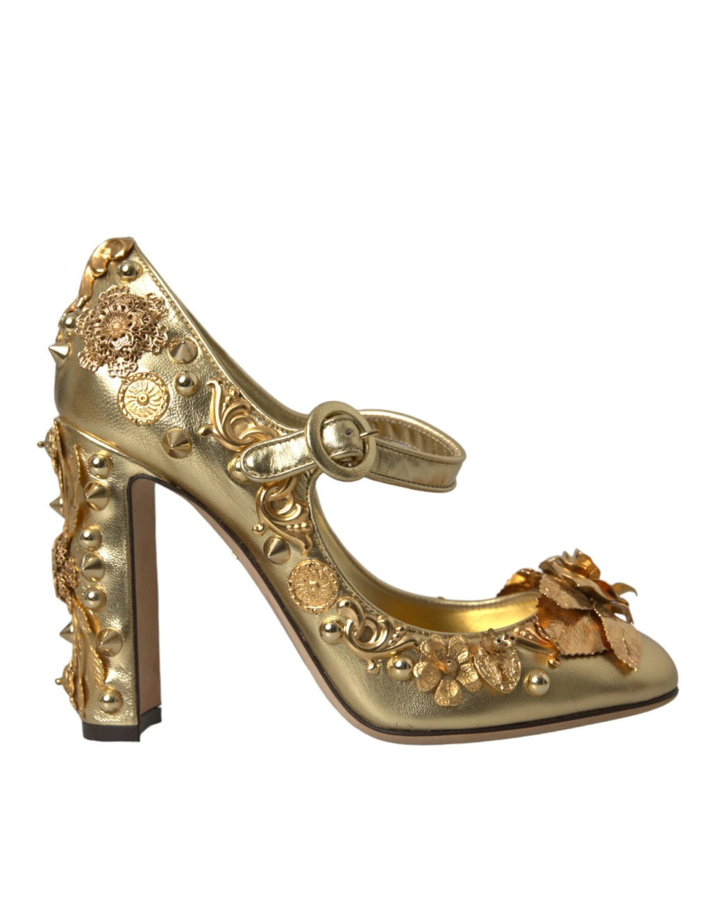Dolce & Gabbana Gold Leather Crystal Mary Janes Pumps Shoes by Dolce & Gabbana