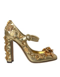 Dolce & Gabbana Gold Leather Crystal Mary Janes Pumps Shoes by Dolce & Gabbana
