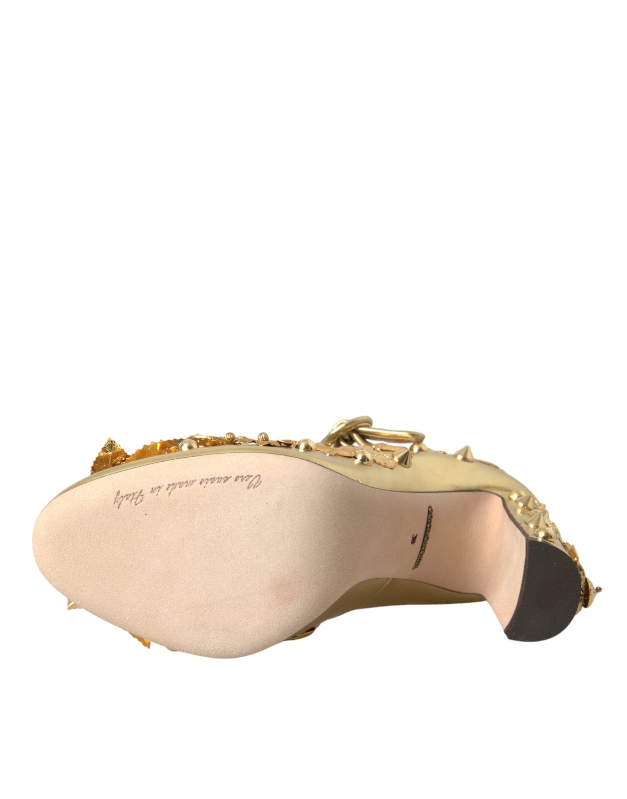 Dolce & Gabbana Gold Leather Crystal Mary Janes Pumps Shoes by Dolce & Gabbana