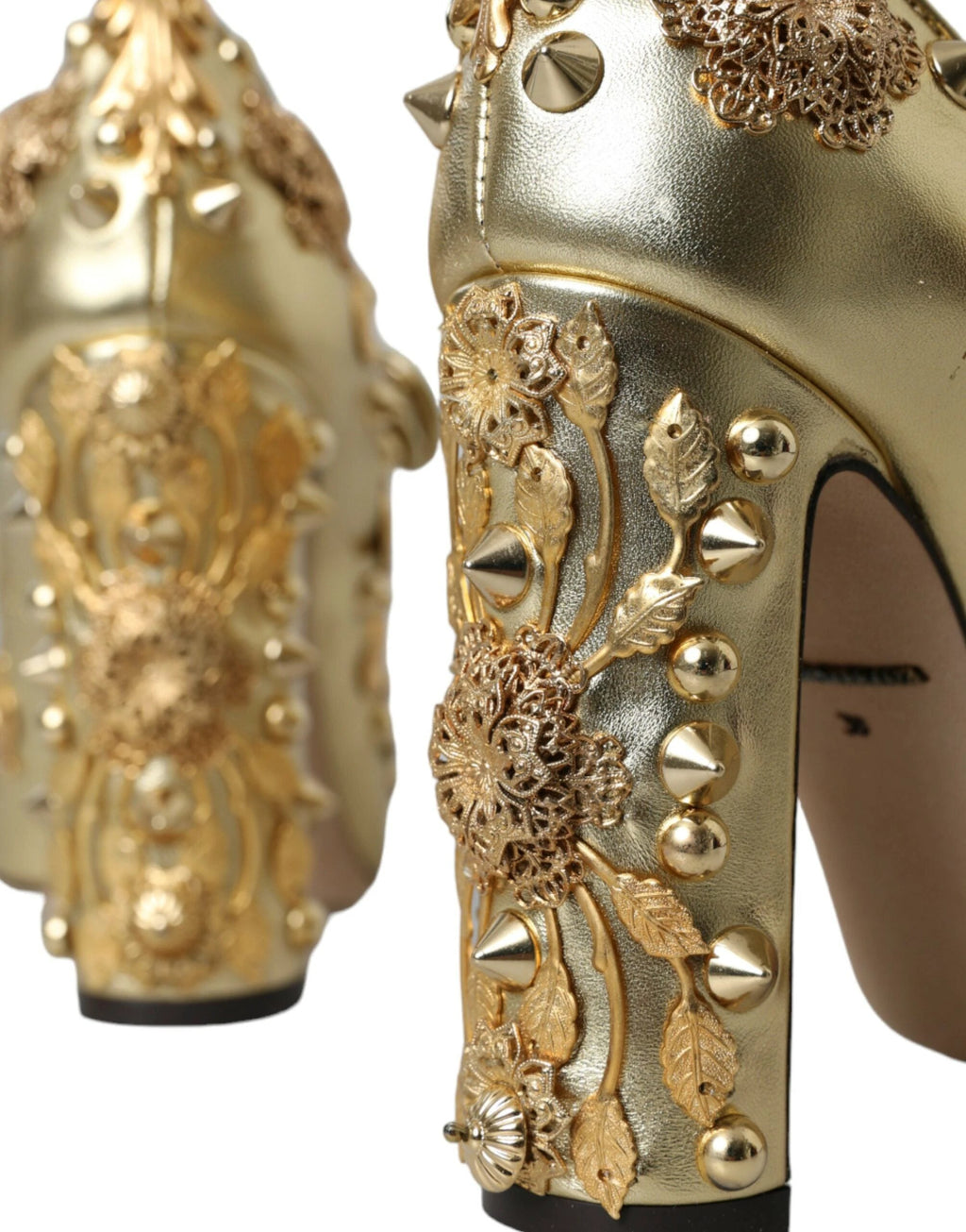Dolce & Gabbana Gold Leather Crystal Mary Janes Pumps Shoes by Dolce & Gabbana