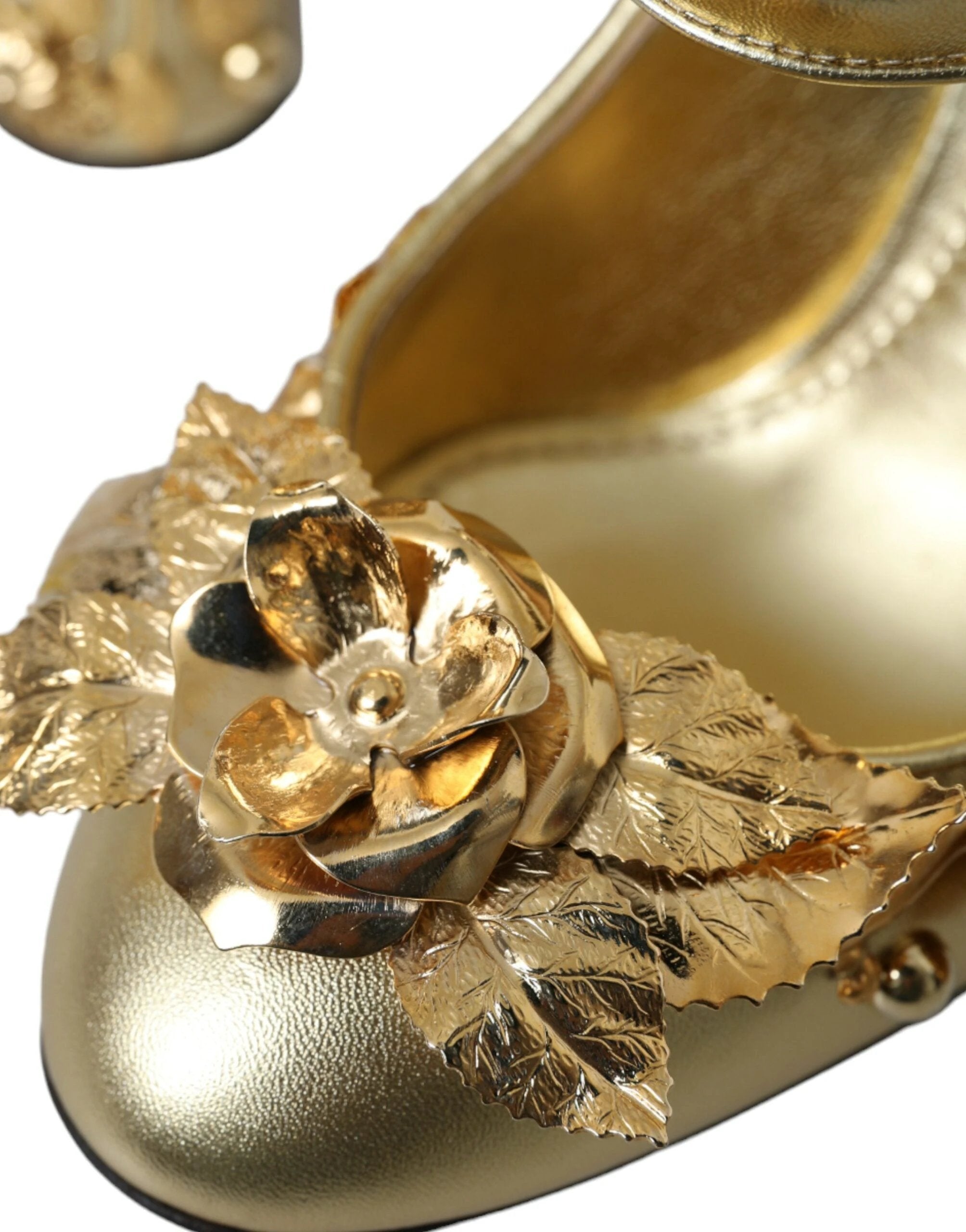 Dolce & Gabbana Gold Leather Crystal Mary Janes Pumps Shoes by Dolce & Gabbana