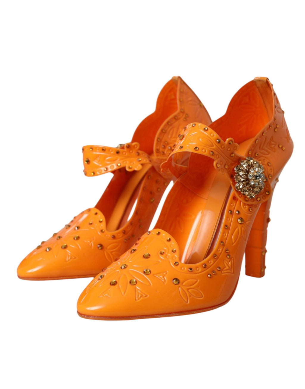 Dolce & Gabbana Orange CINDERELLA Floral Crystal Pumps Shoes by Dolce & Gabbana
