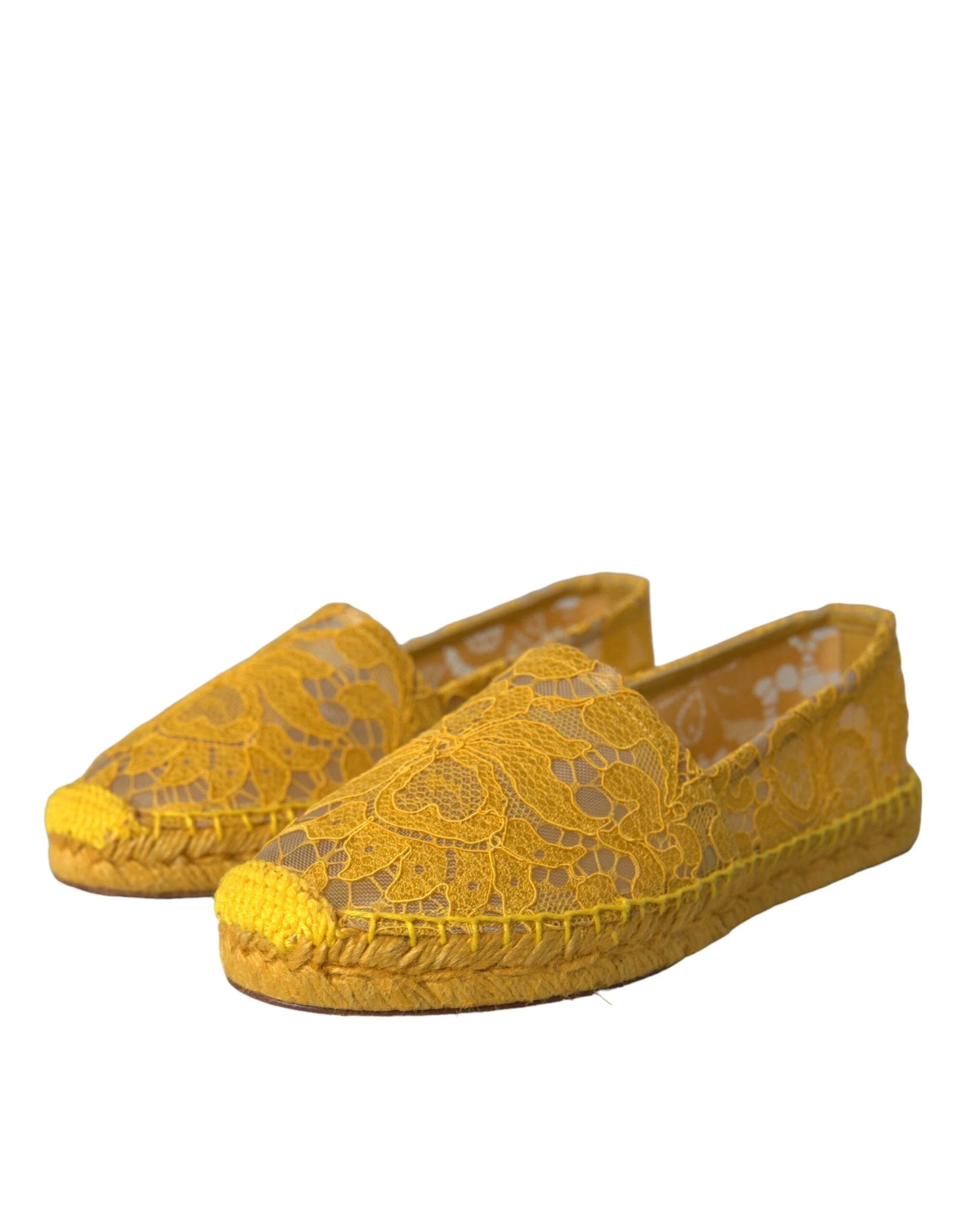 Dolce & Gabbana Yellow Taormina Lace Espadrille Loafers Flats Shoes by Dolce & Gabbana