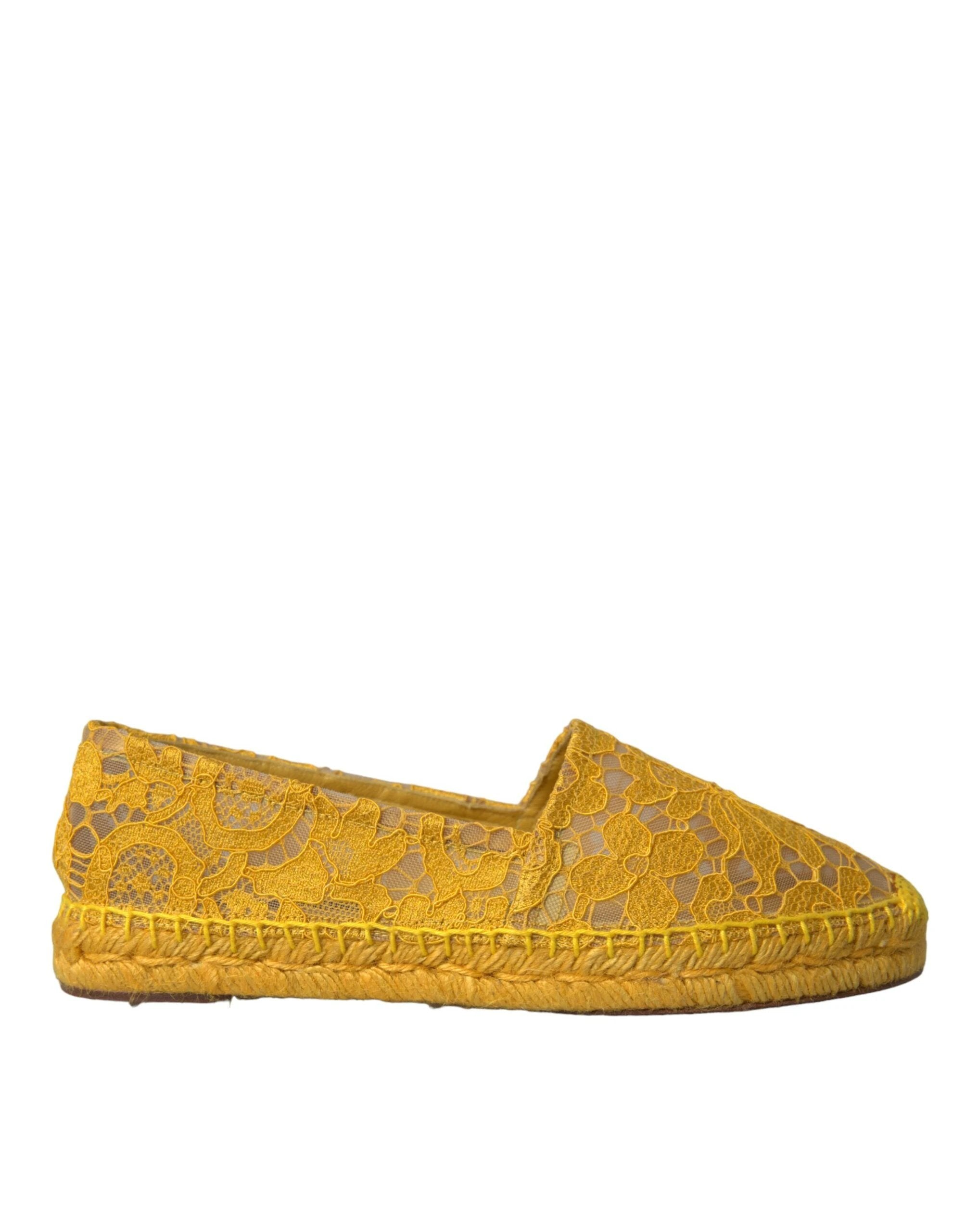 Dolce & Gabbana Yellow Taormina Lace Espadrille Loafers Flats Shoes by Dolce & Gabbana
