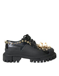 Dolce & Gabbana Black Leather Trekking Derby Embellished Shoes by Dolce & Gabbana