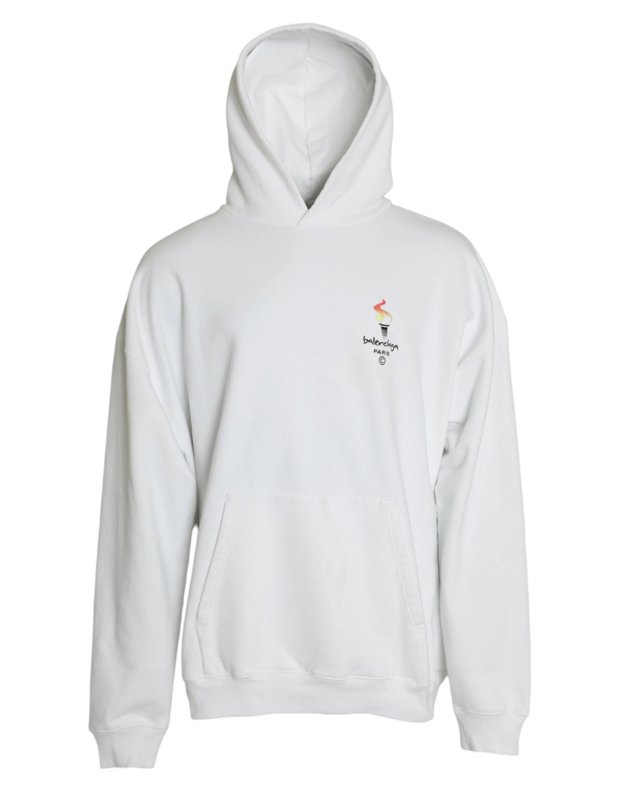 Balenciaga White Cotton Logo Hooded Pullover Sweatshirt Sweater by Balenciaga