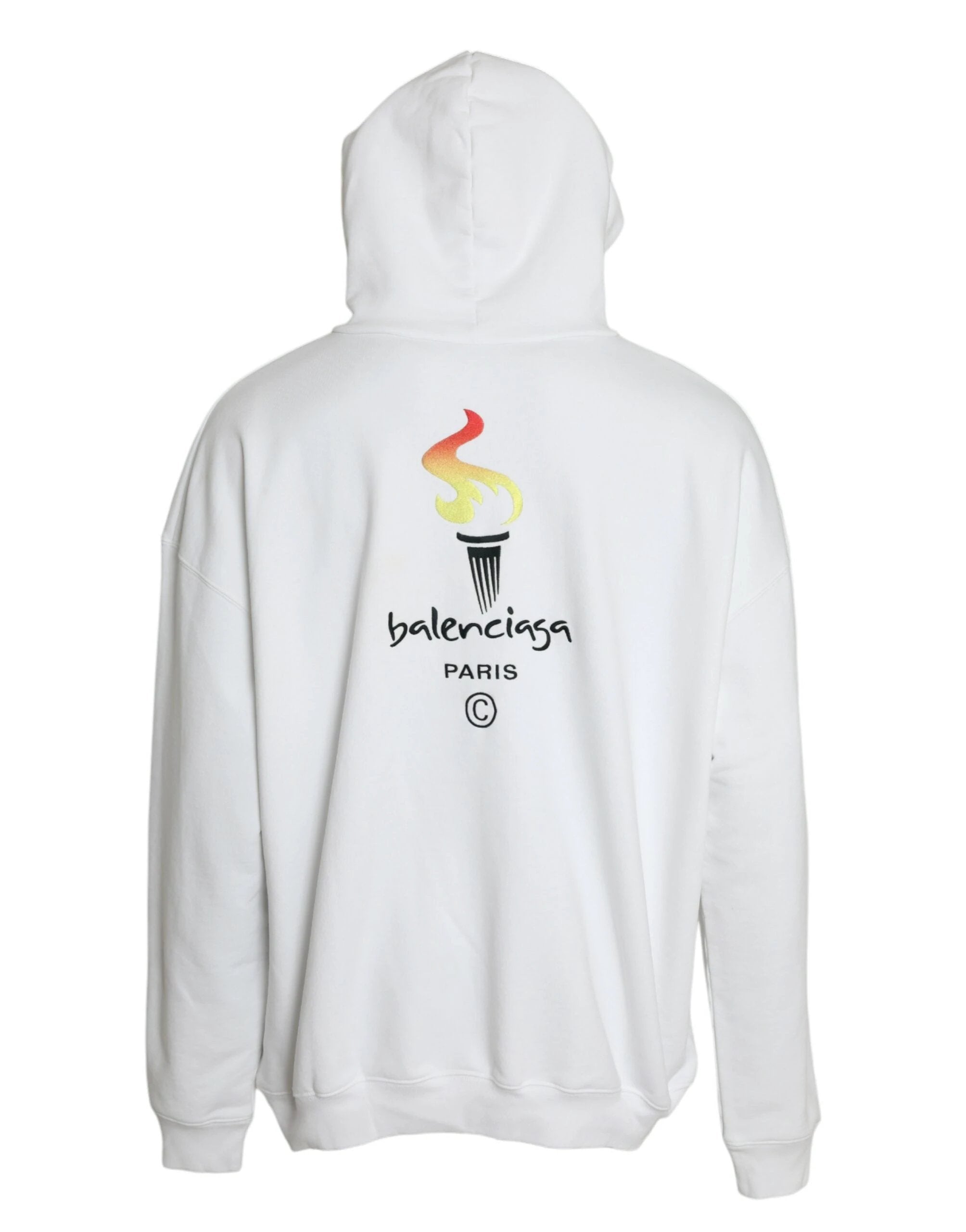 Balenciaga White Cotton Logo Hooded Pullover Sweatshirt Sweater by Balenciaga
