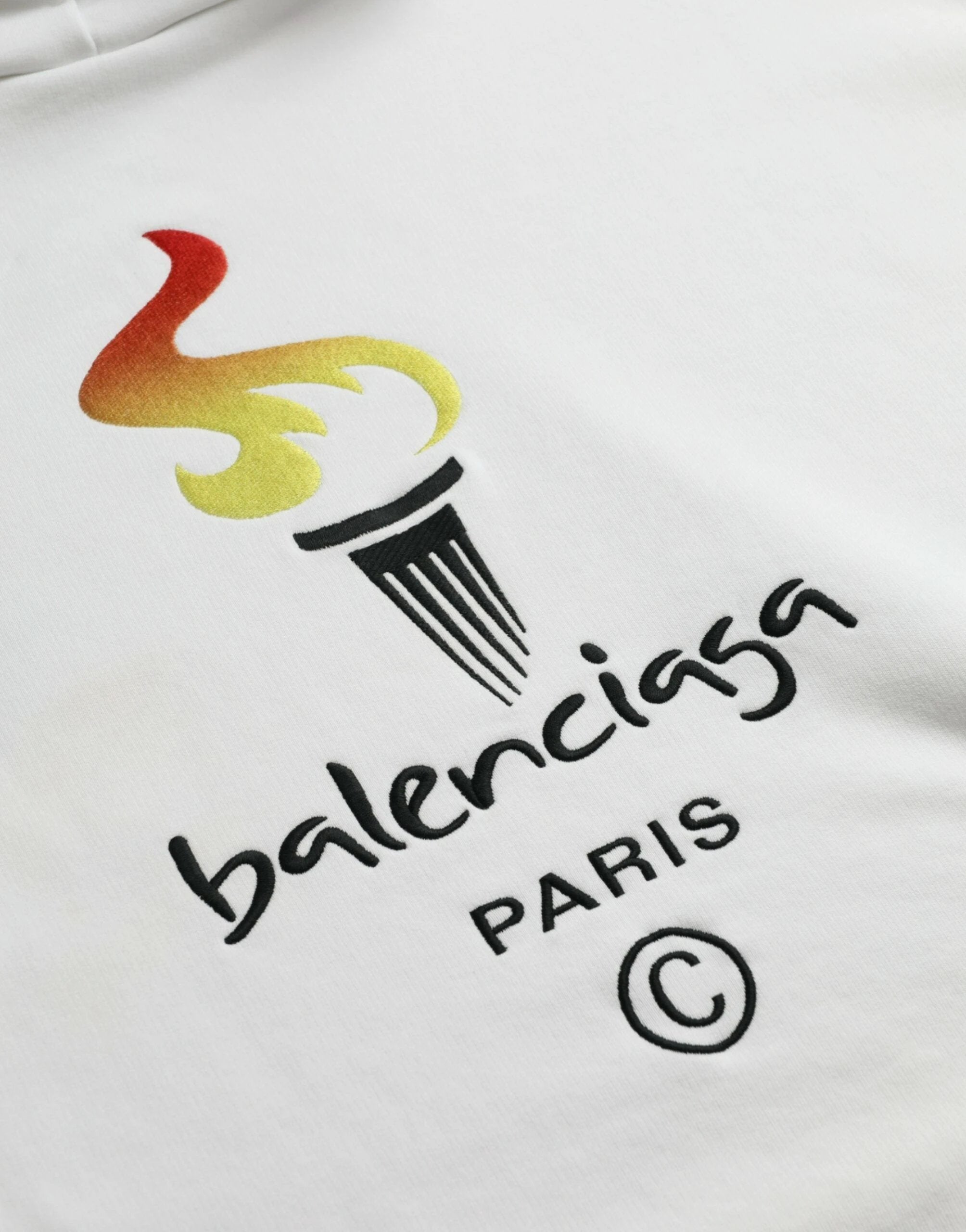 Balenciaga White Cotton Logo Hooded Pullover Sweatshirt Sweater by Balenciaga