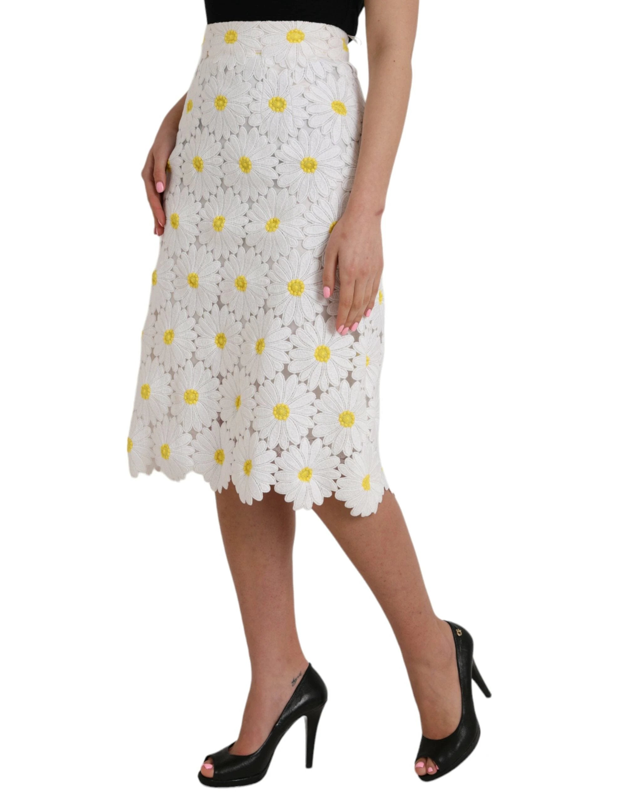 Dolce & Gabbana White Floral Pencil Straight Lace Skirt by Dolce & Gabbana