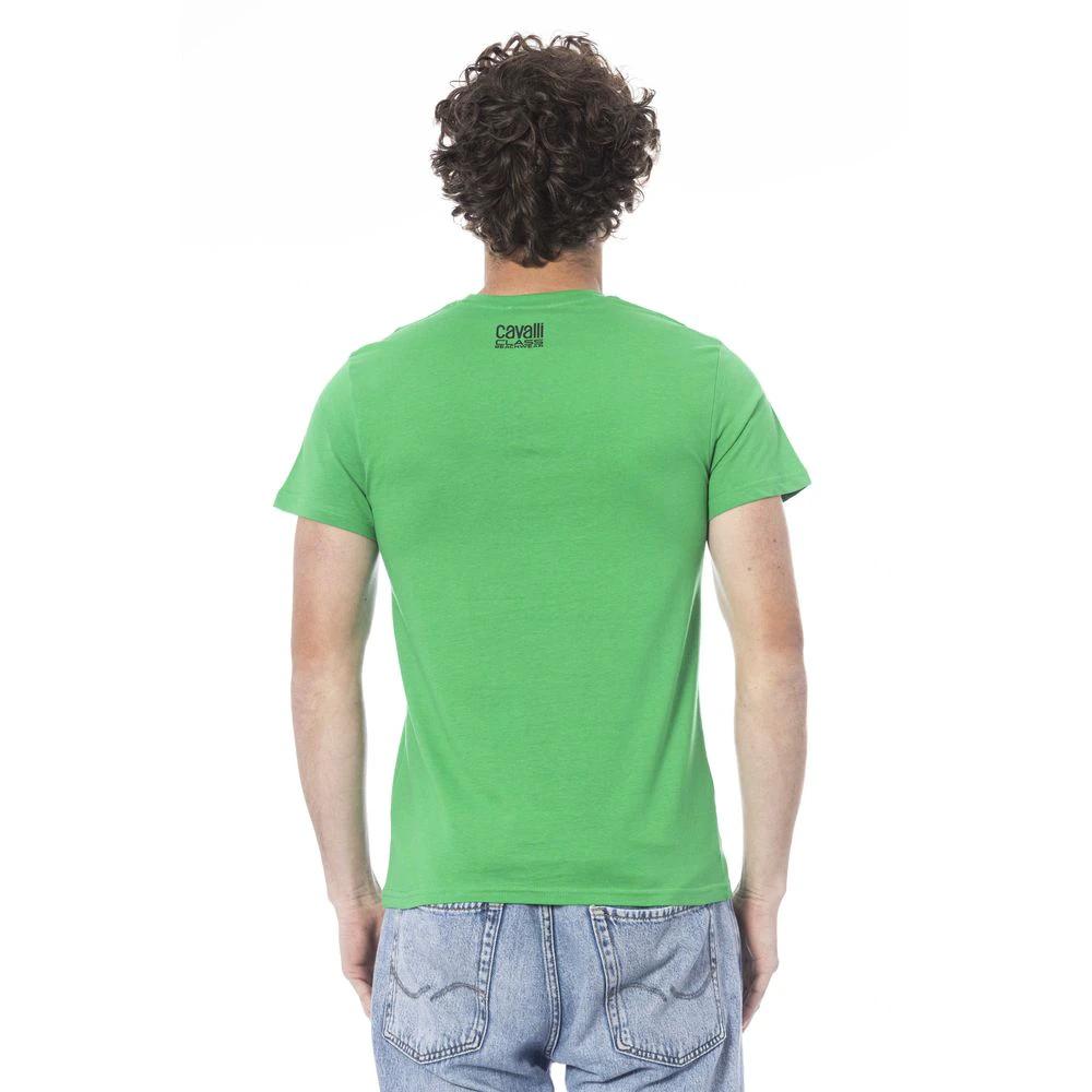 Cavalli Class Green Cotton Men T-Shirt by Cavalli Class